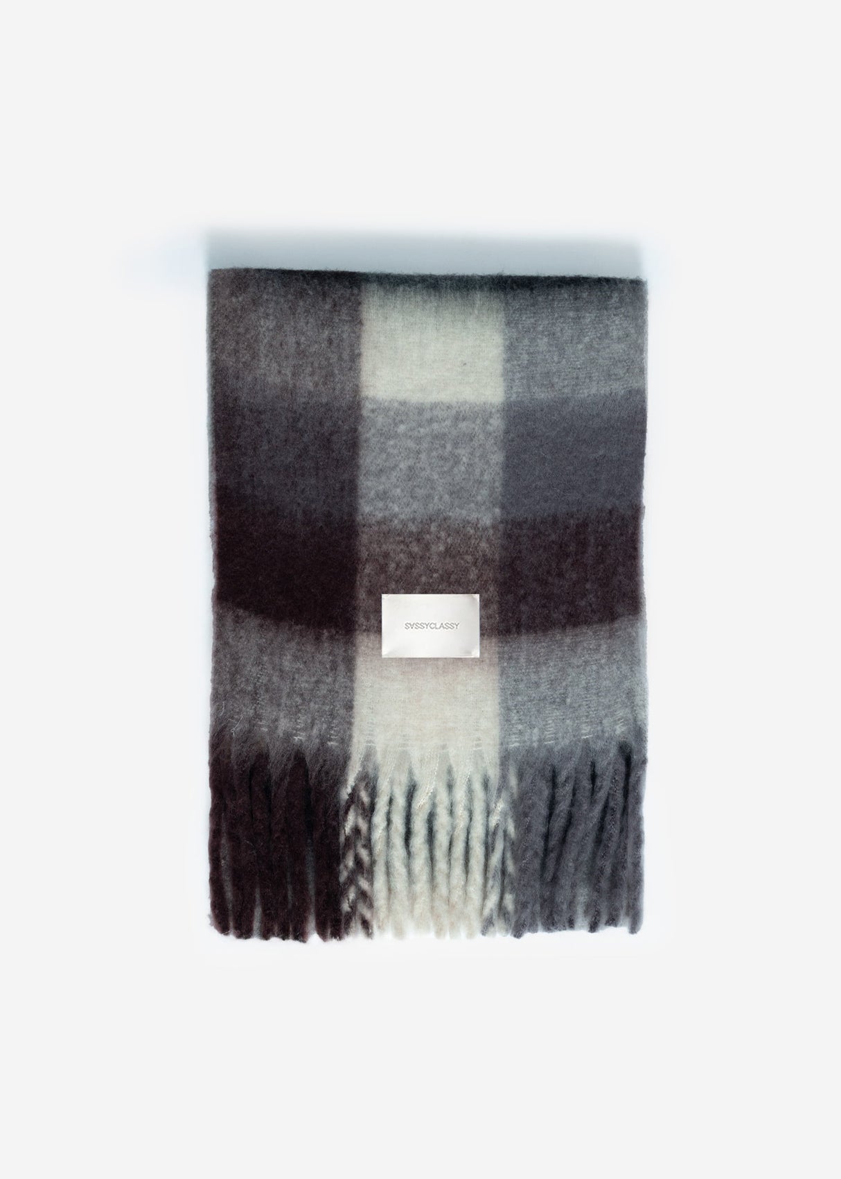 Checkered fluffy scarf - brown