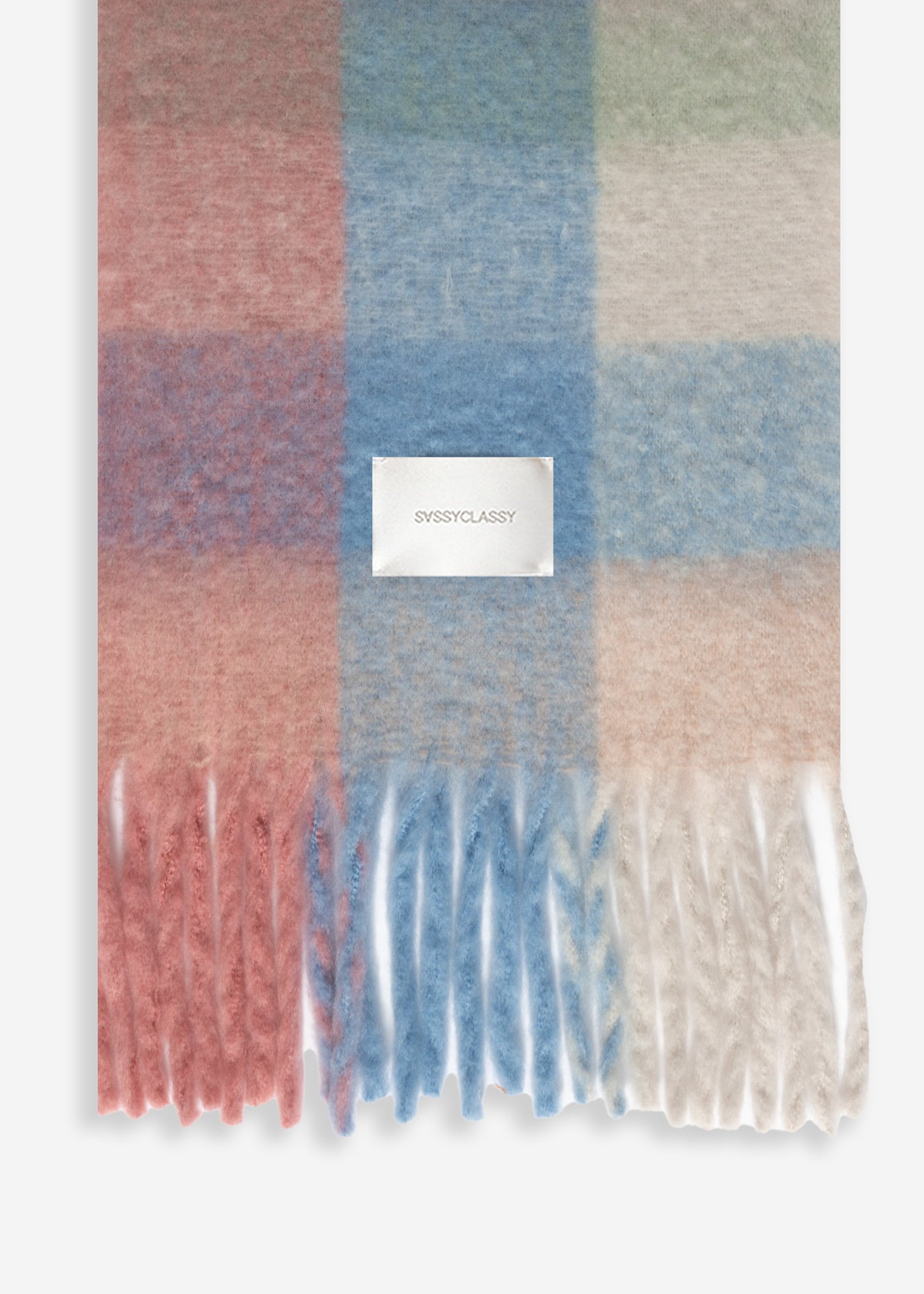 Checked fluffy scarf - pink-blue-green