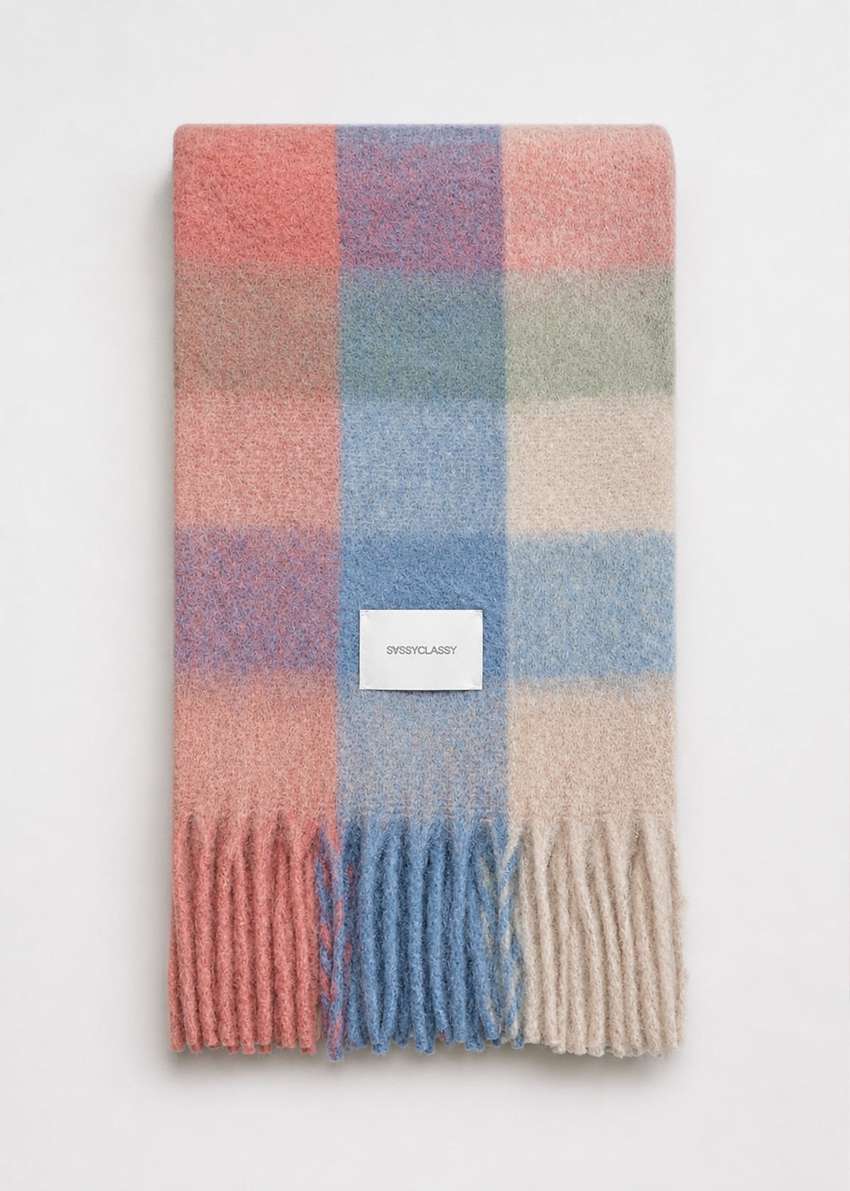 Karierter flauschiger Schal - rosa-blau-grün