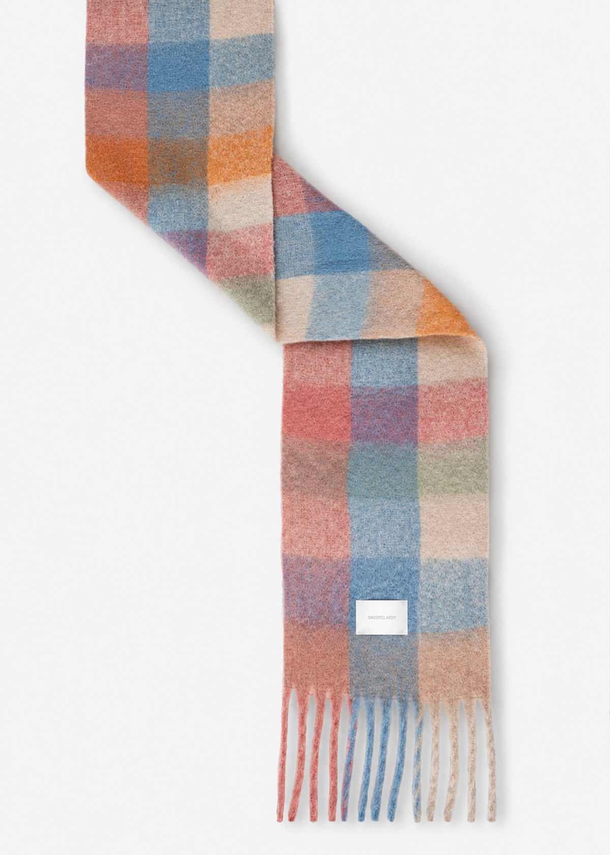 Karierter flauschiger Schal - rosa-blau-grün