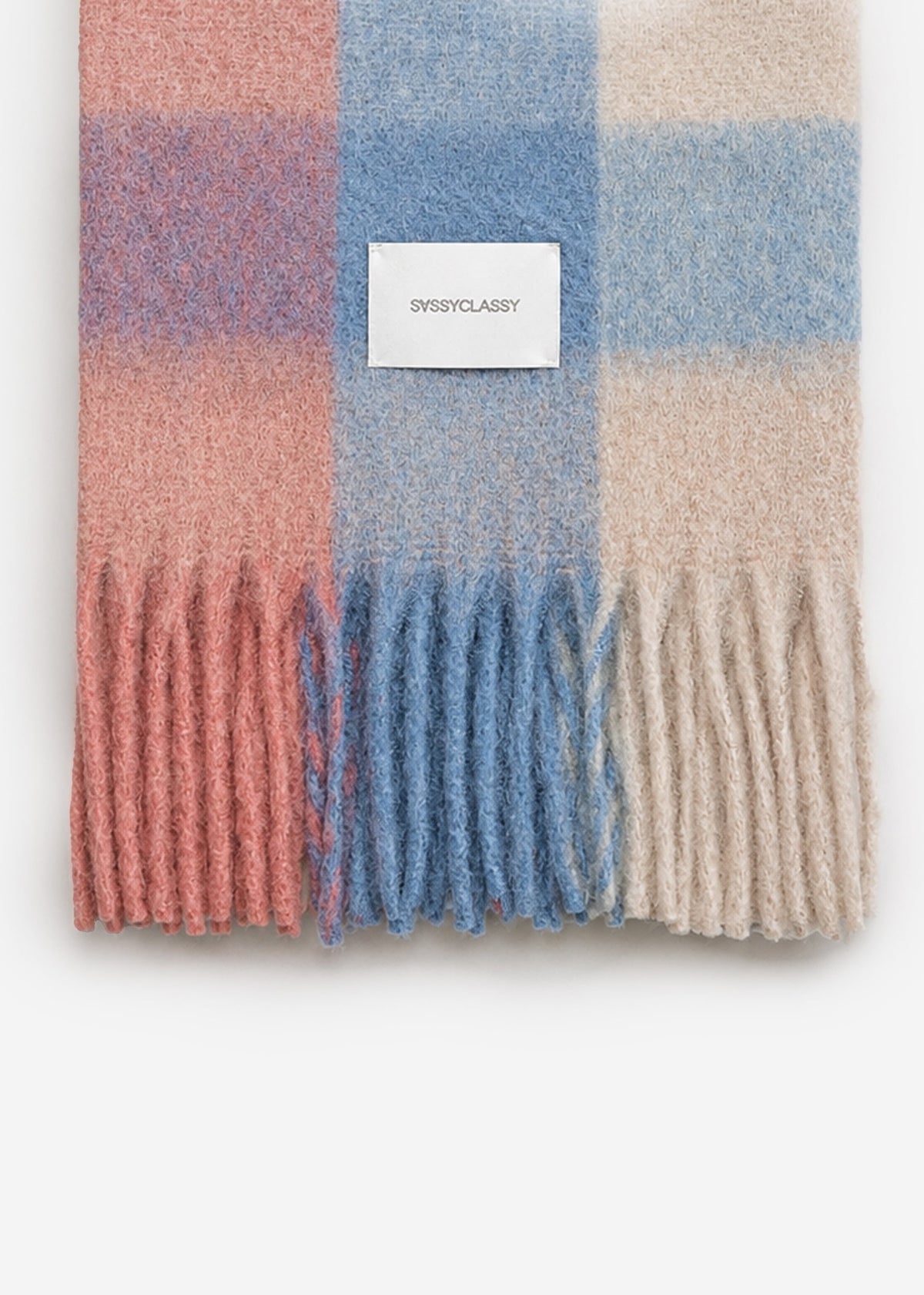 Karierter flauschiger Schal - rosa-blau-grün