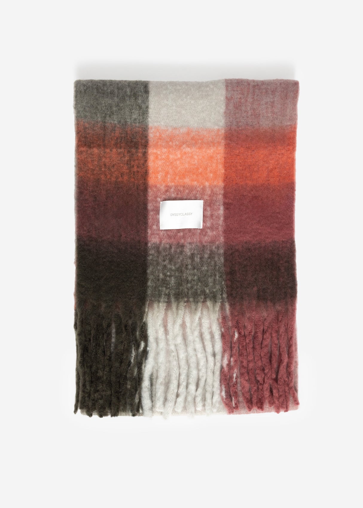 Karierter flauschiger Schal - grau-lachs