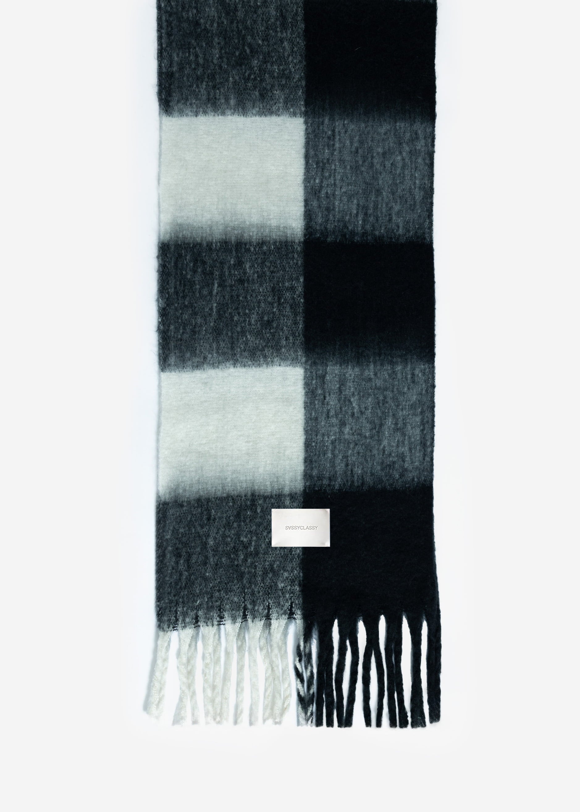 Checked fluffy scarf - black-white-grey