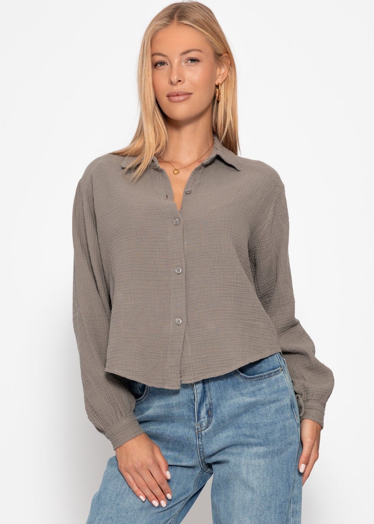 Short oversized muslin blouse - taupe