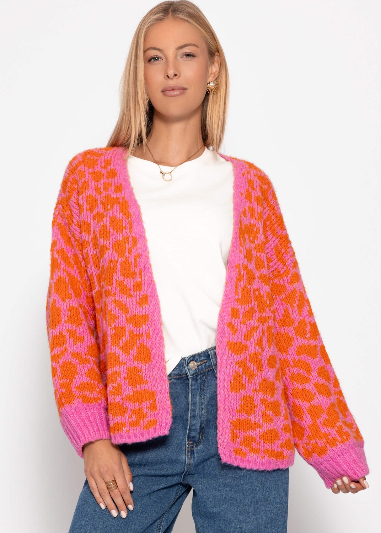 Short cardigan with leo print - pink-orange