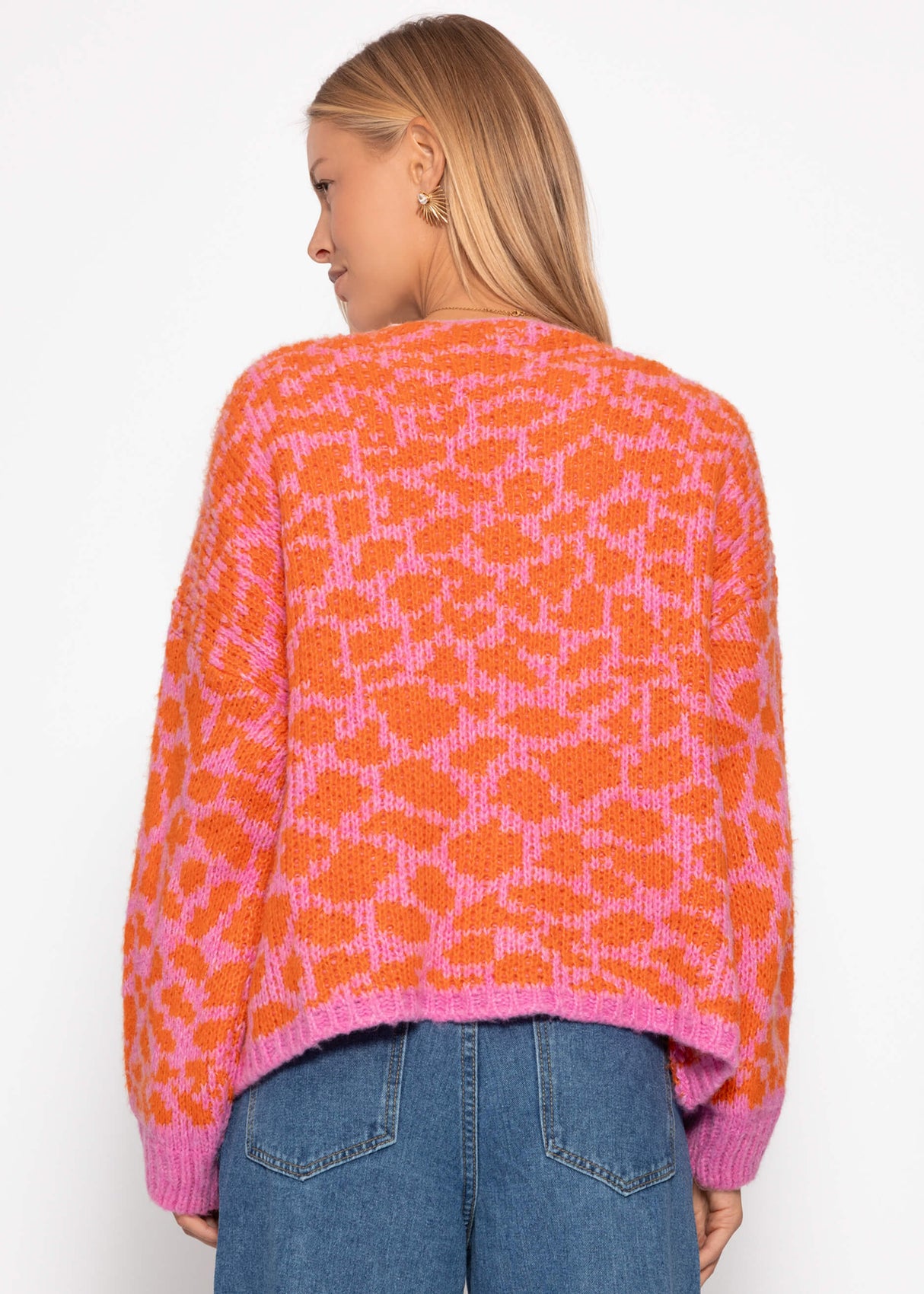 Short cardigan with leo print - pink-orange