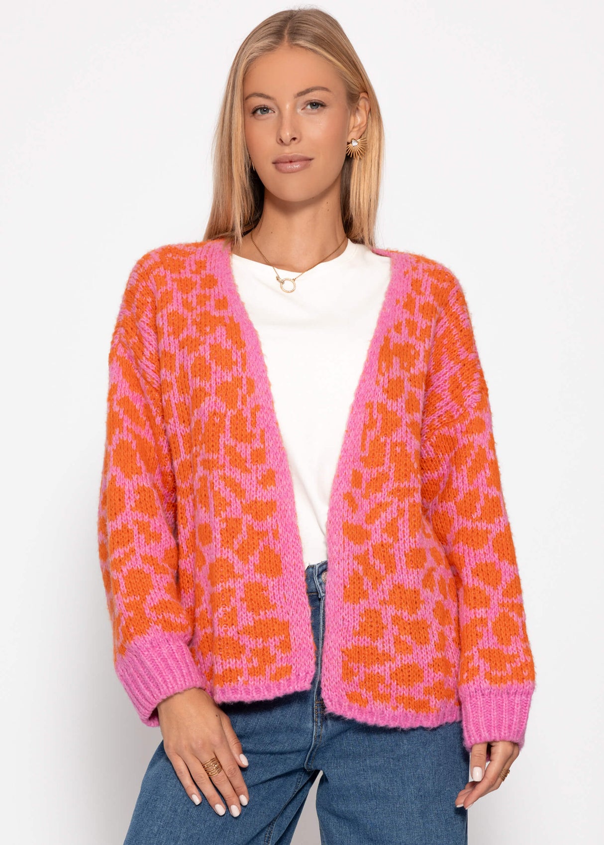 Short cardigan with leo print - pink-orange