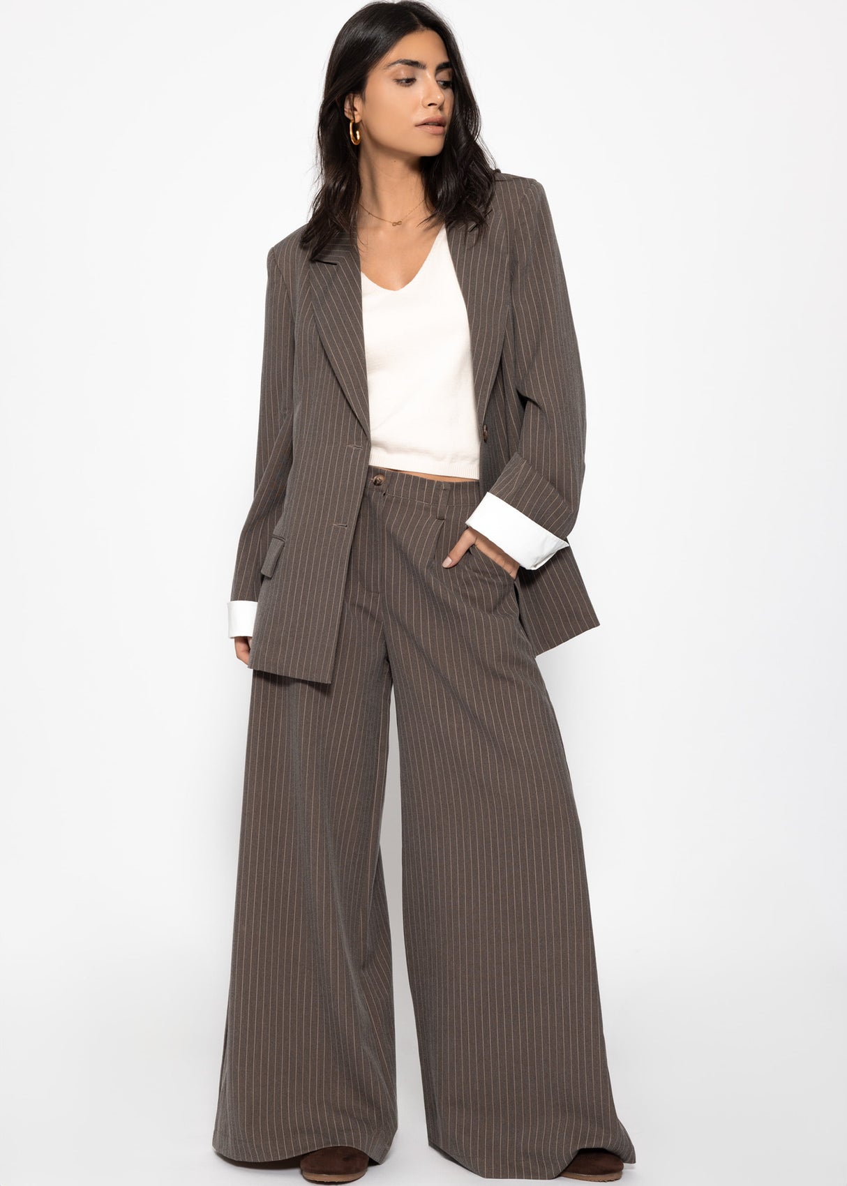 Casual suit pants with pinstripes - brown