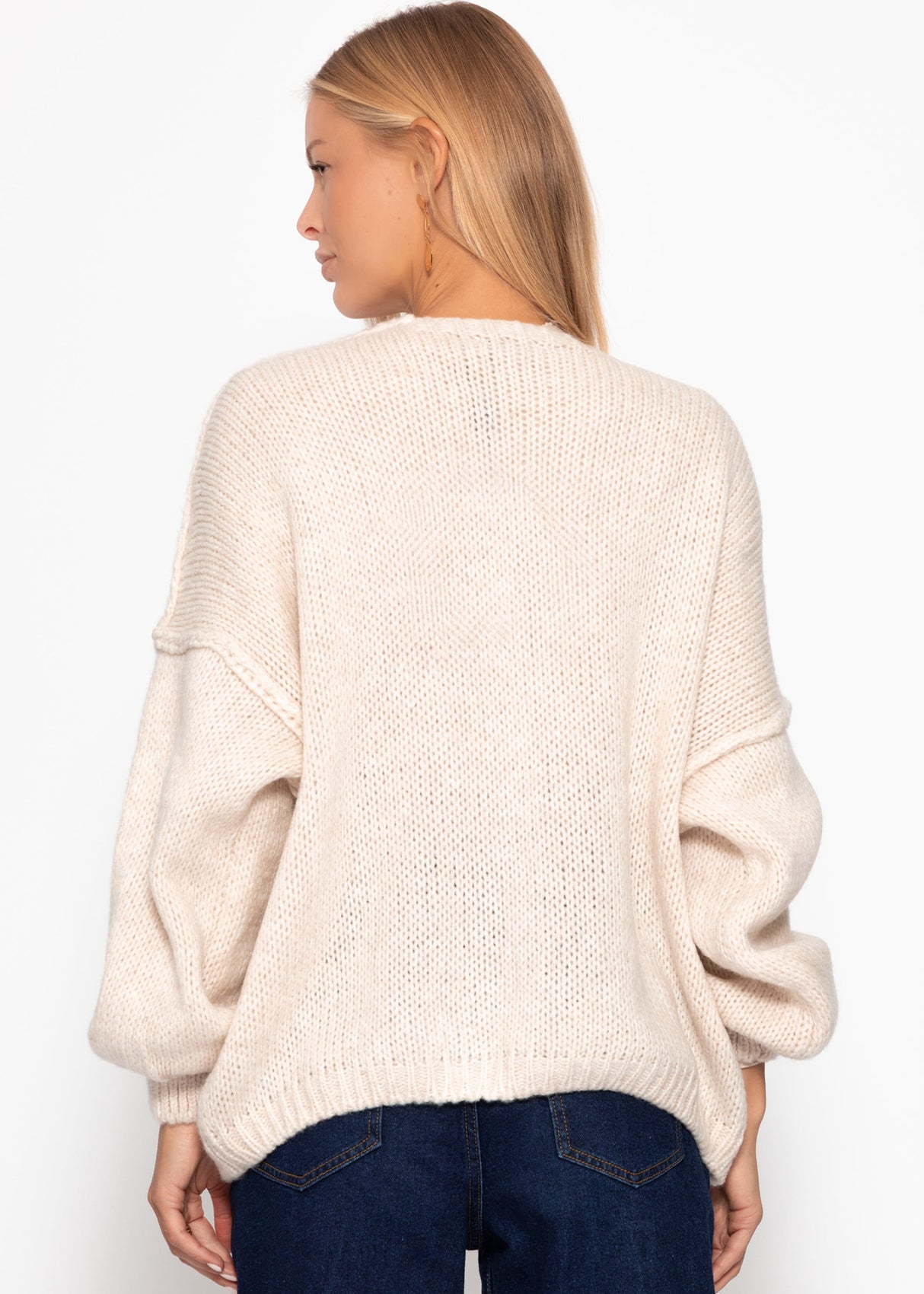 Casual cardigan with outer seams - beige