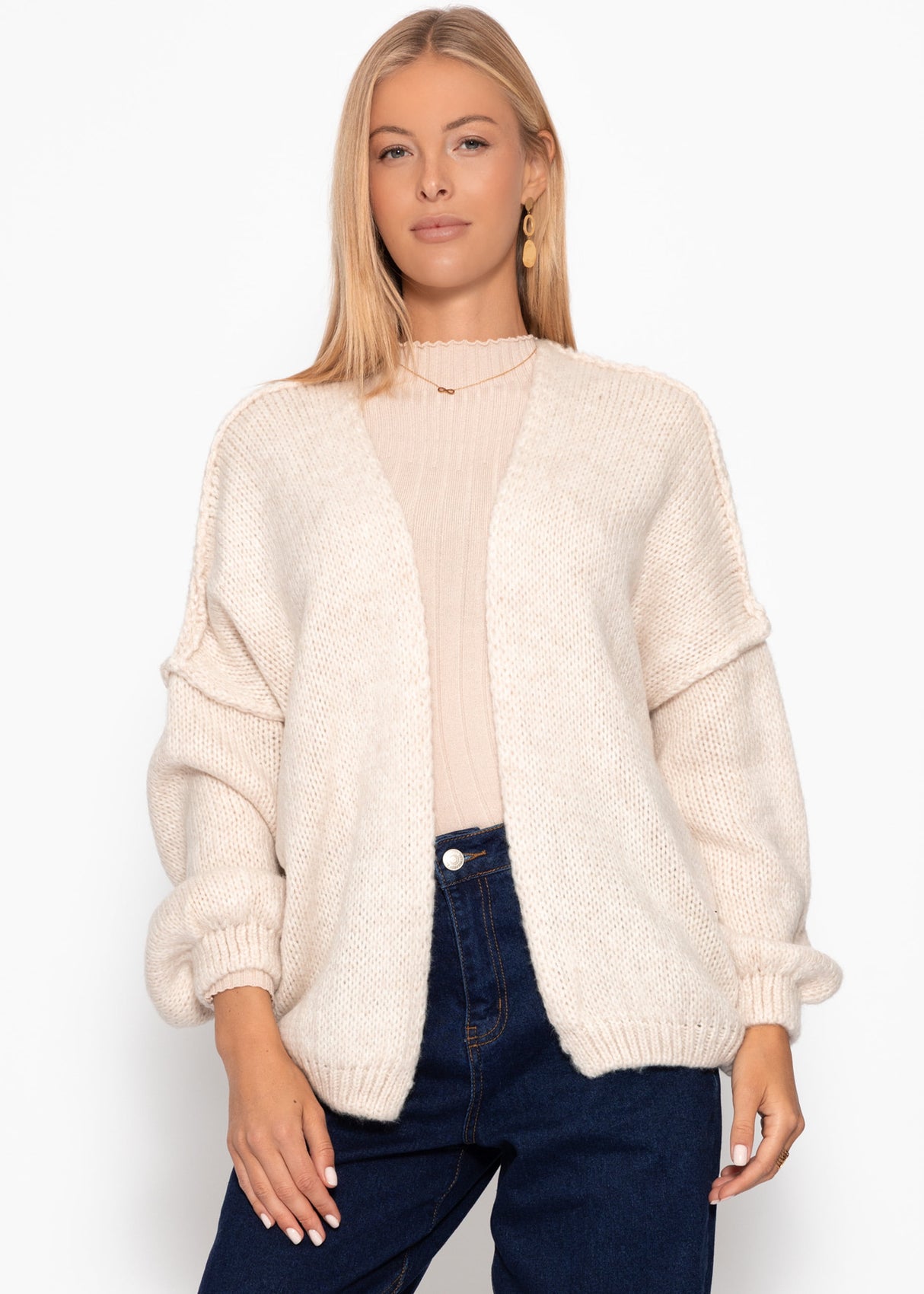 Casual cardigan with outer seams - beige