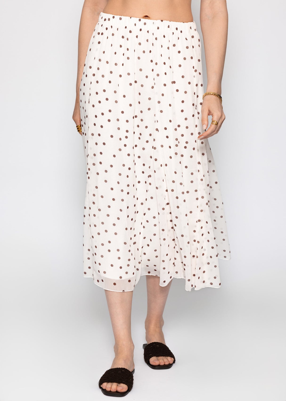 Long chiffon skirt with dot pattern - offwhite