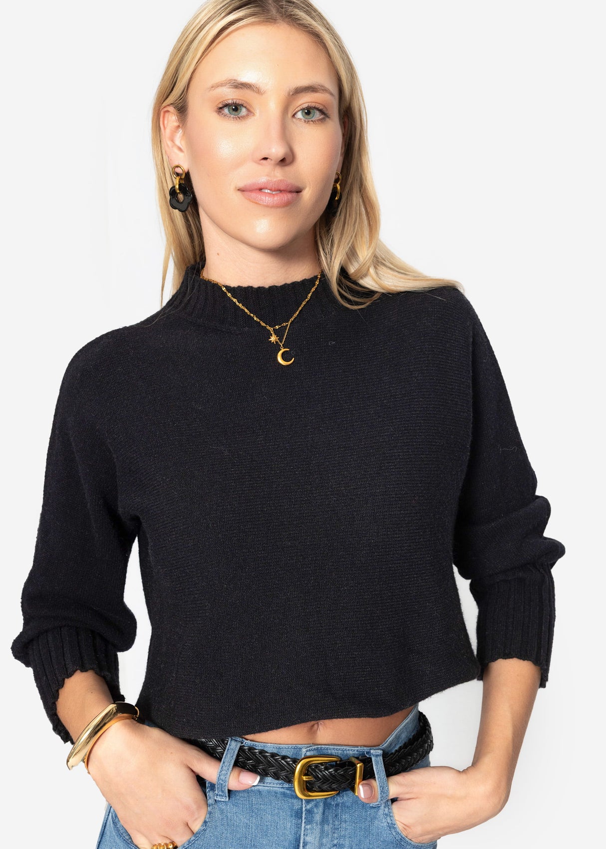 Lässiger Crop Pullover - schwarz