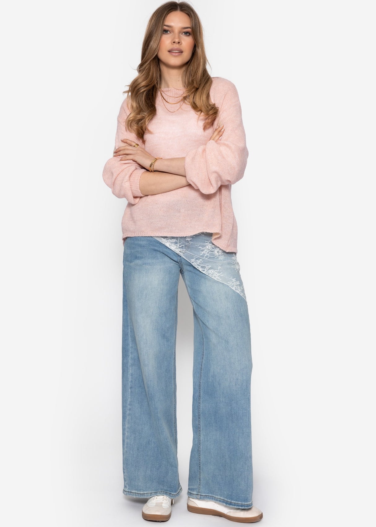 Leicht transparenter Feinstrickpullover - rosa