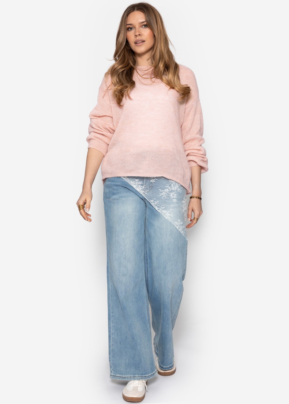 Leicht transparenter Feinstrickpullover - rosa