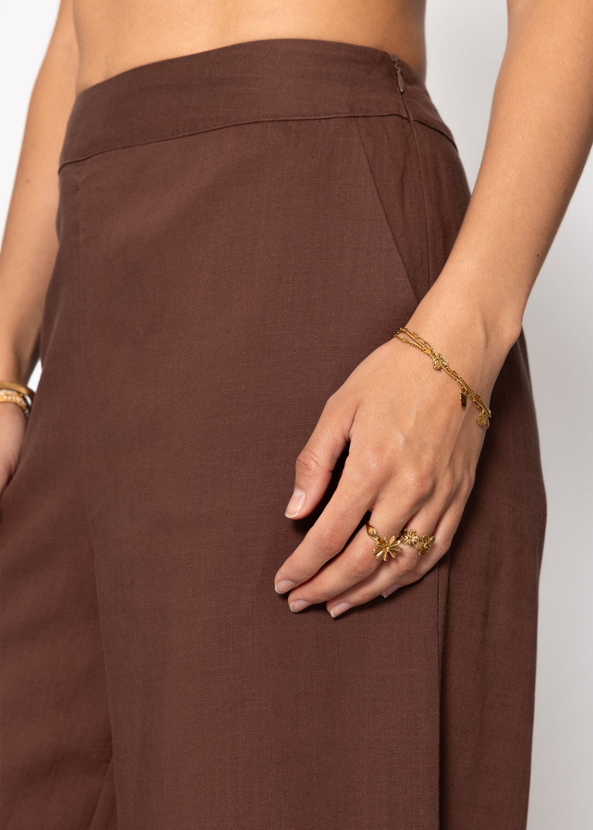 Leinen Hose mit geradem Bein- braun