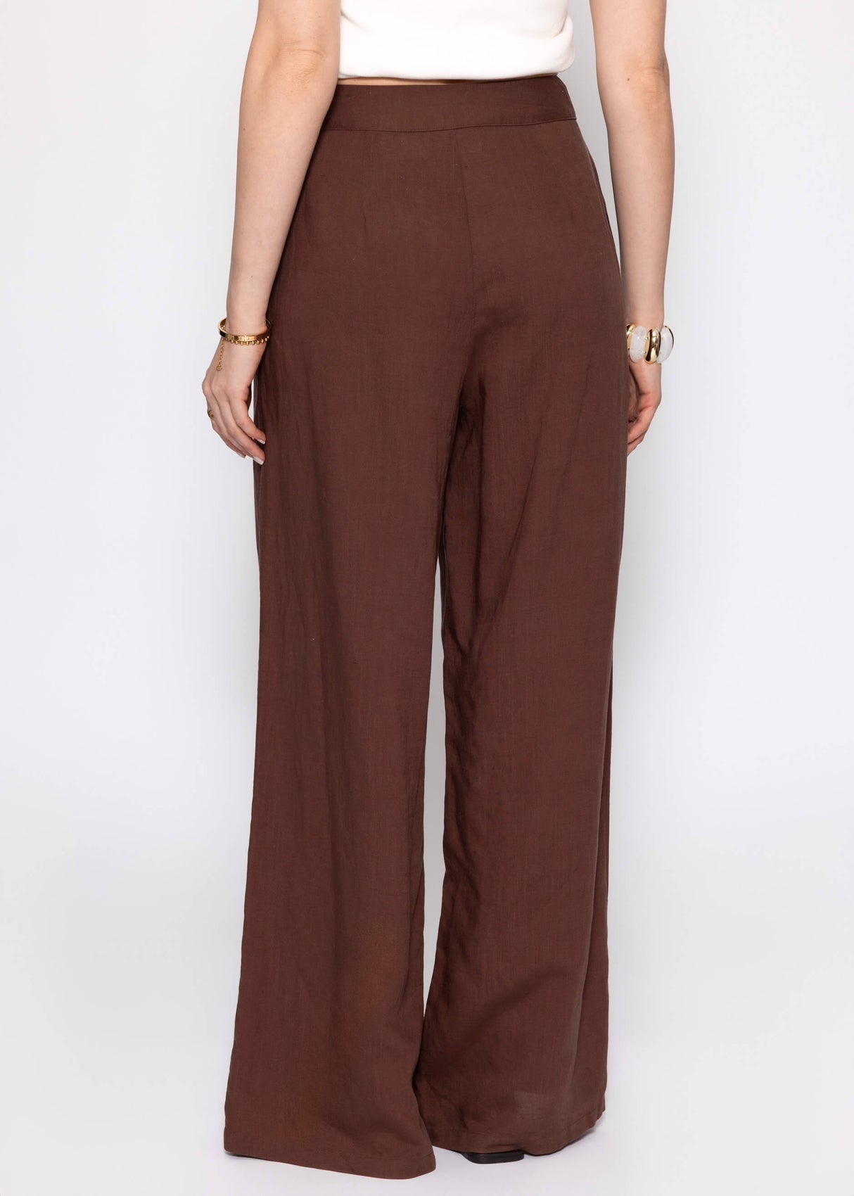 Linen trousers with straight leg- brown