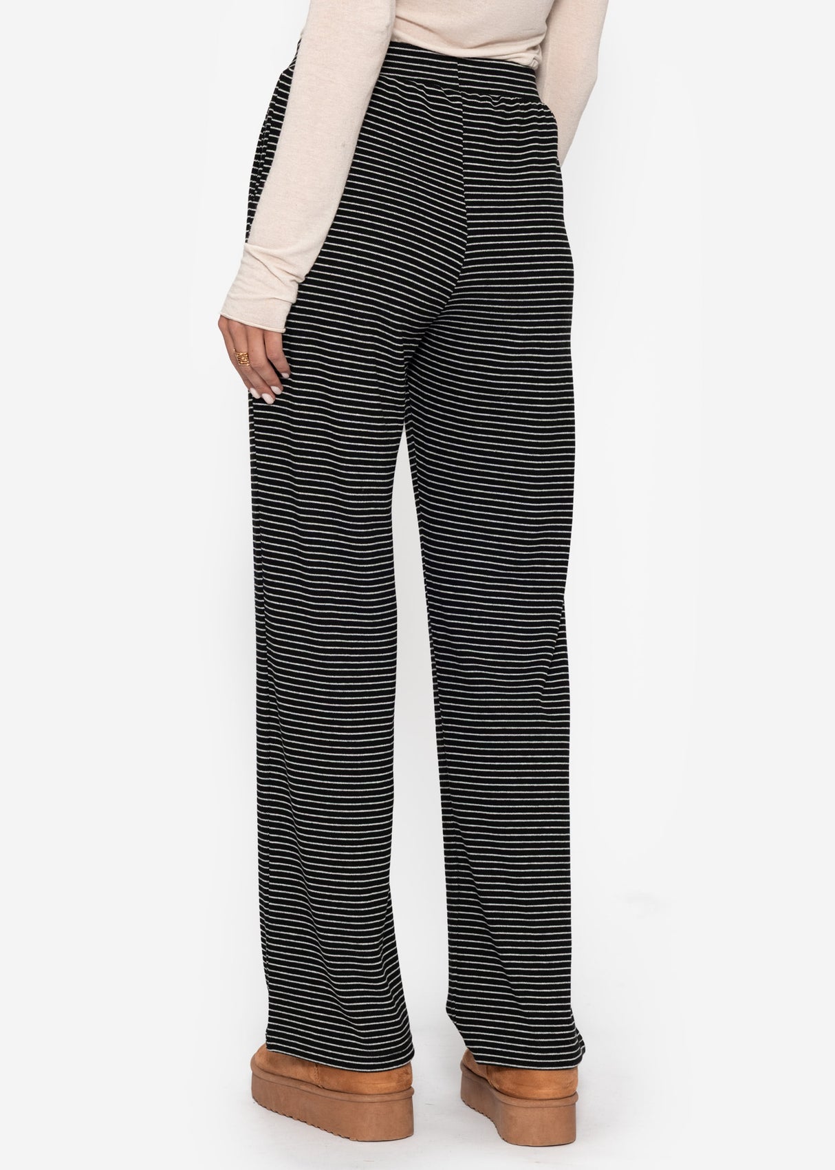 Loungewear trousers with stripes - black