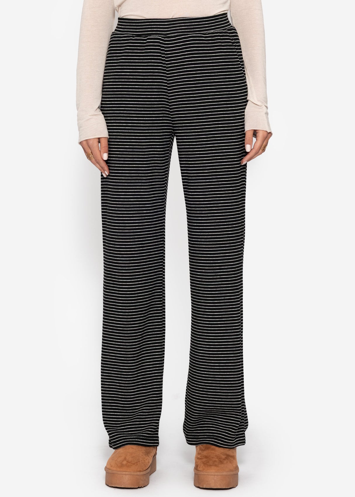 Loungewear trousers with stripes - black