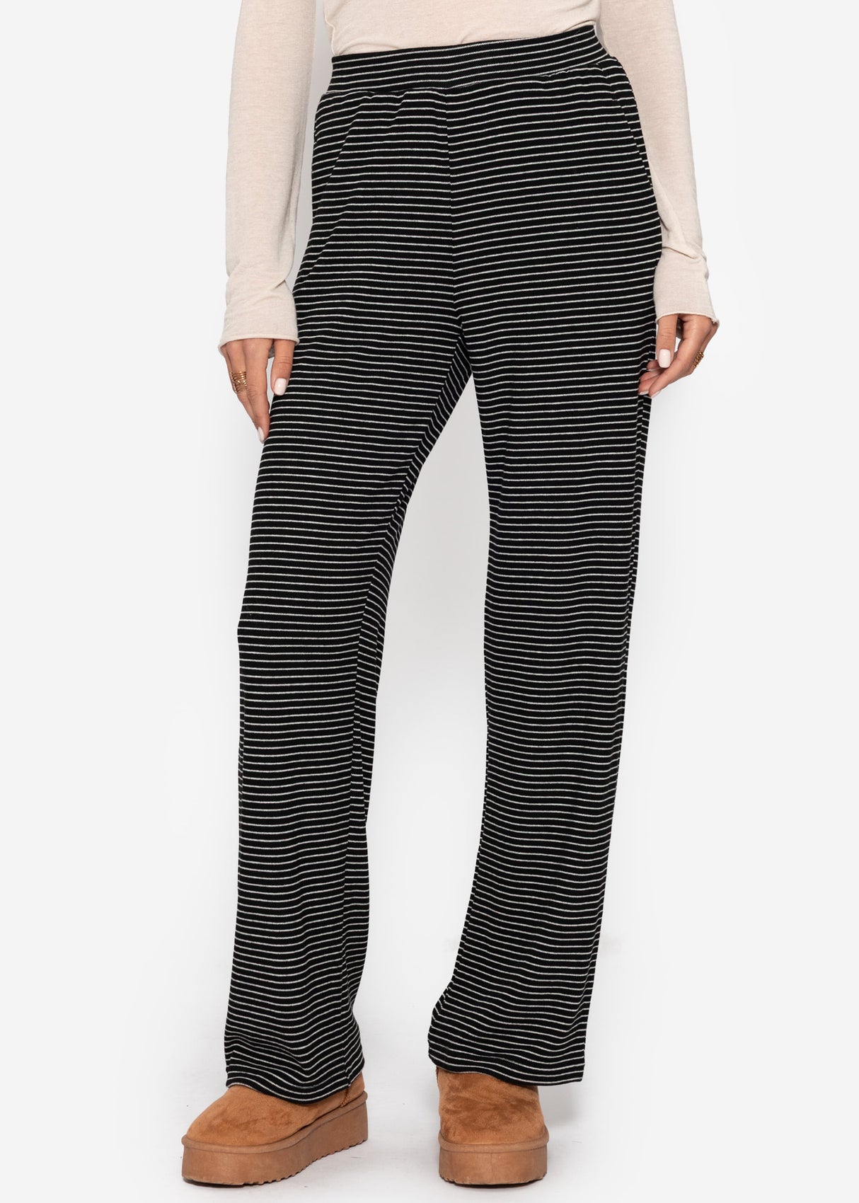 Loungewear trousers with stripes - black