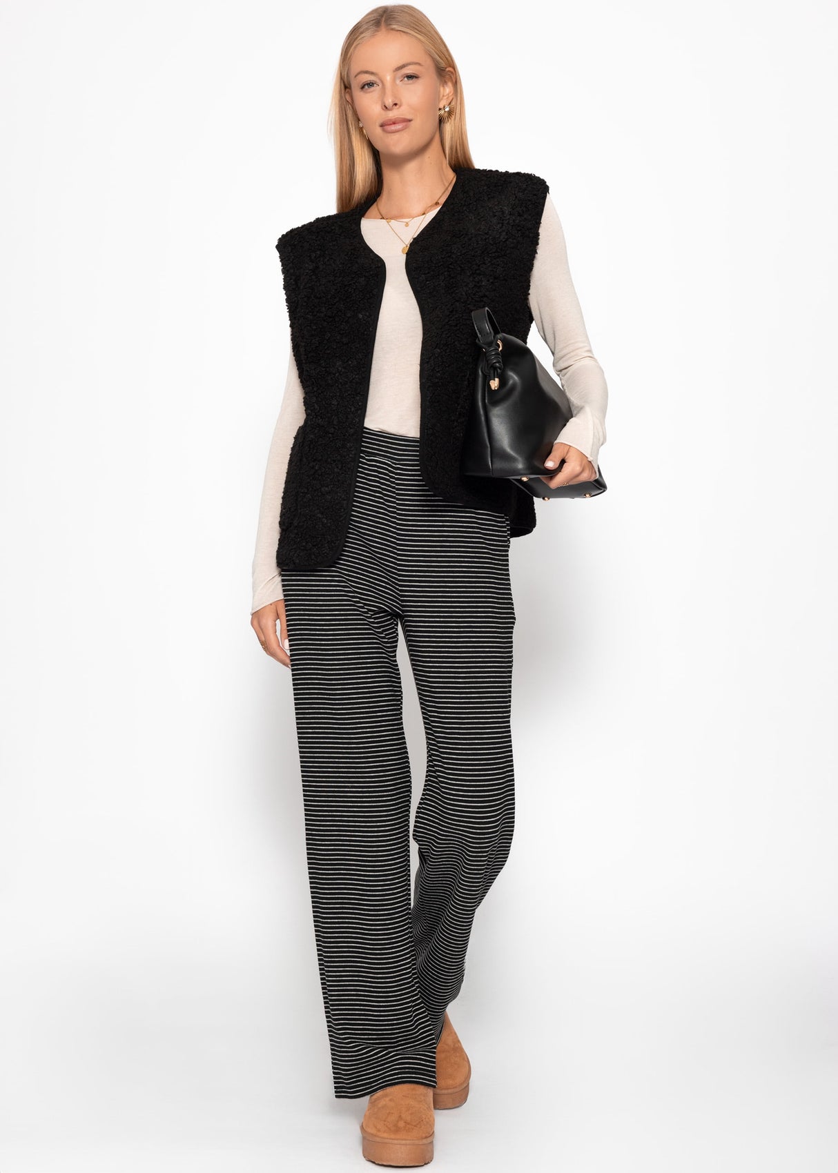 Loungewear trousers with stripes - black