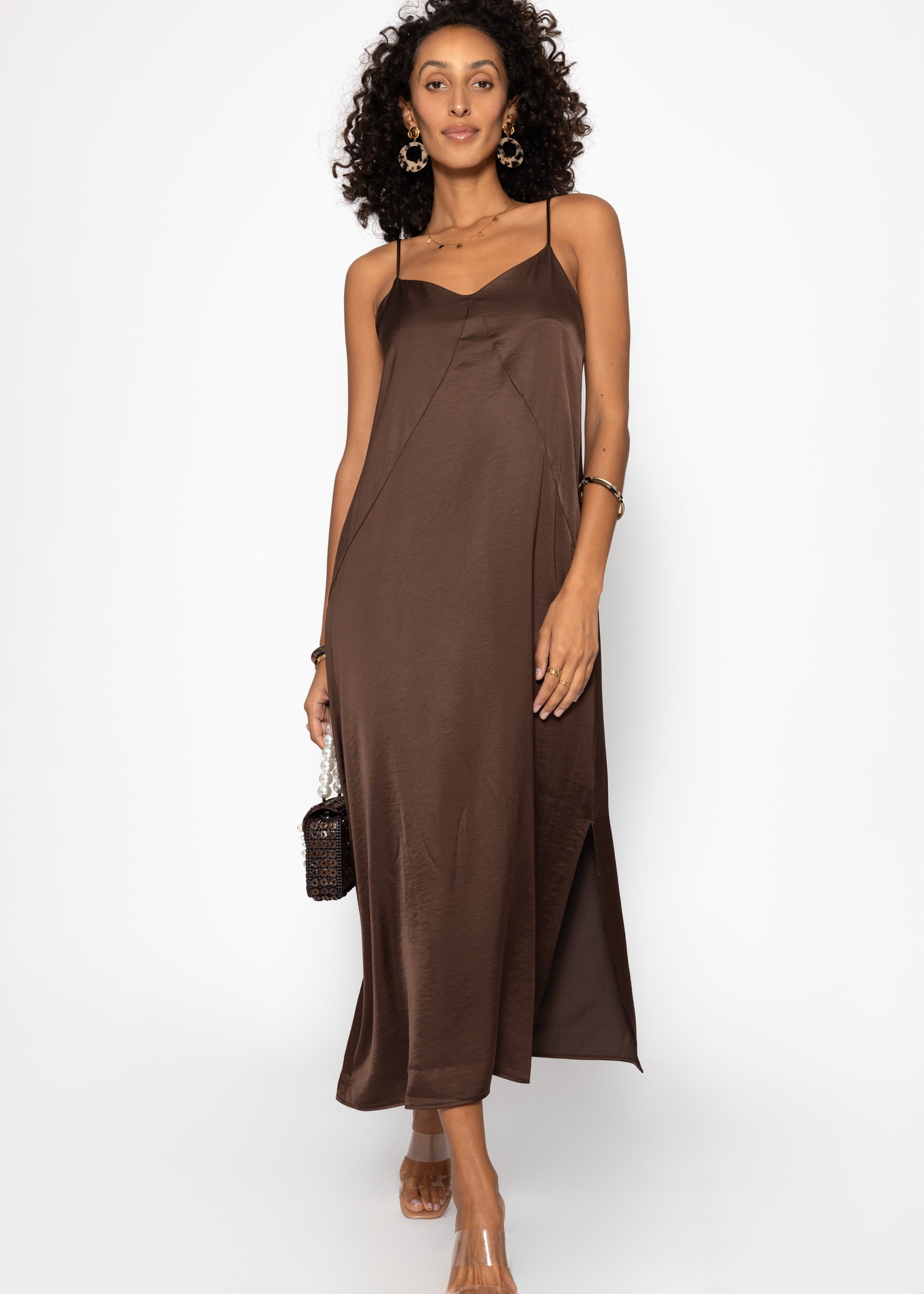 Maxi Satin Kleid - dunkelbraun