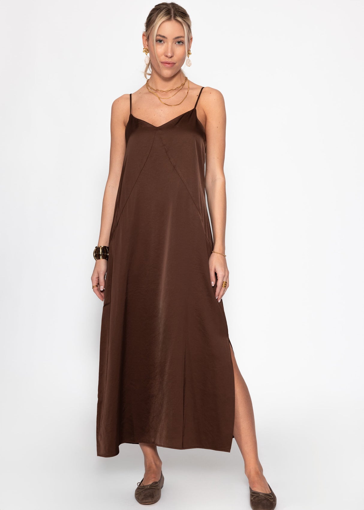 Maxi Satin Kleid - dunkelbraun