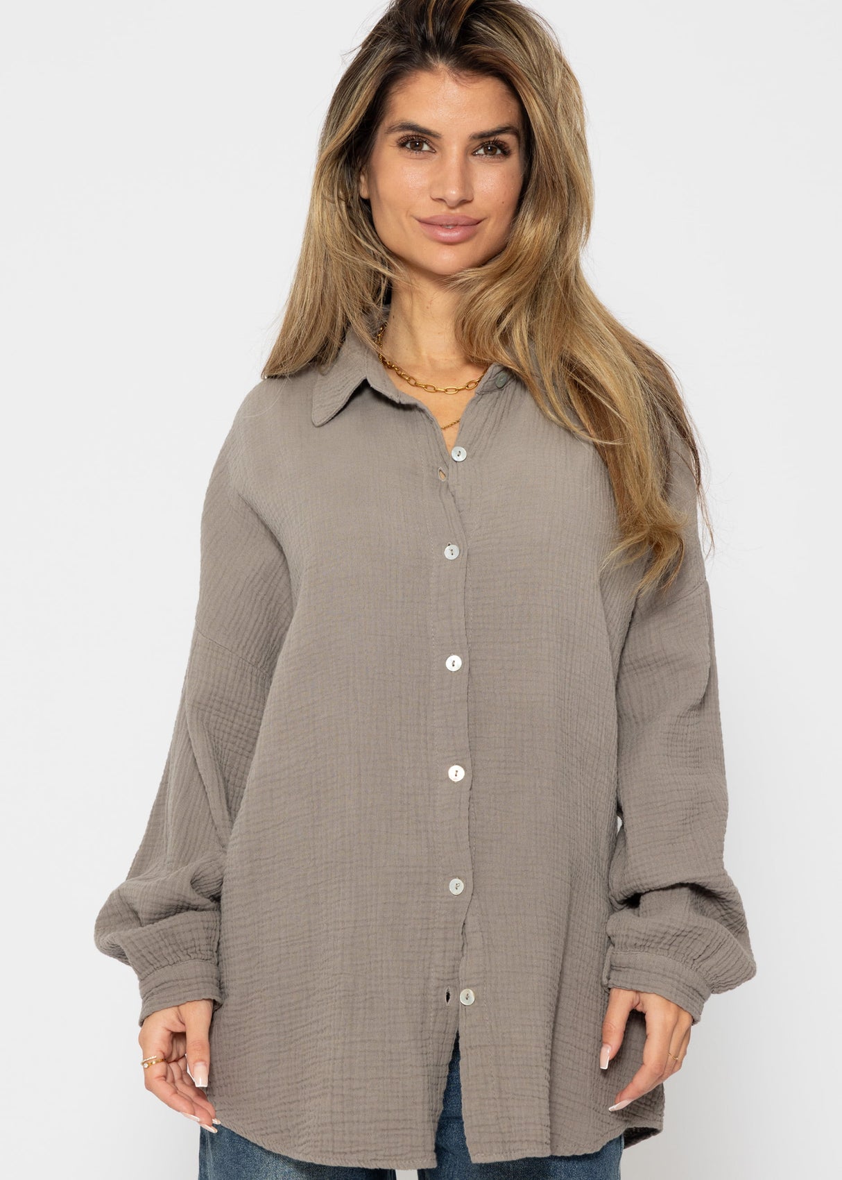 Muslin blouse in regular fit - taupe