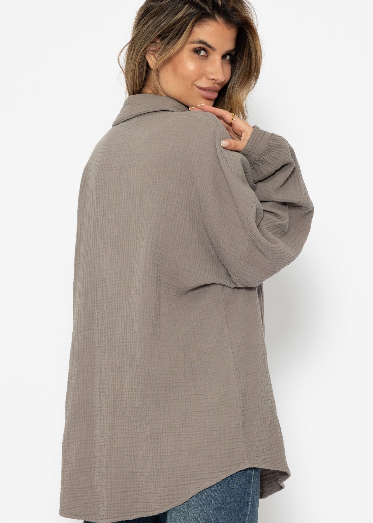 Muslin blouse in regular fit - taupe
