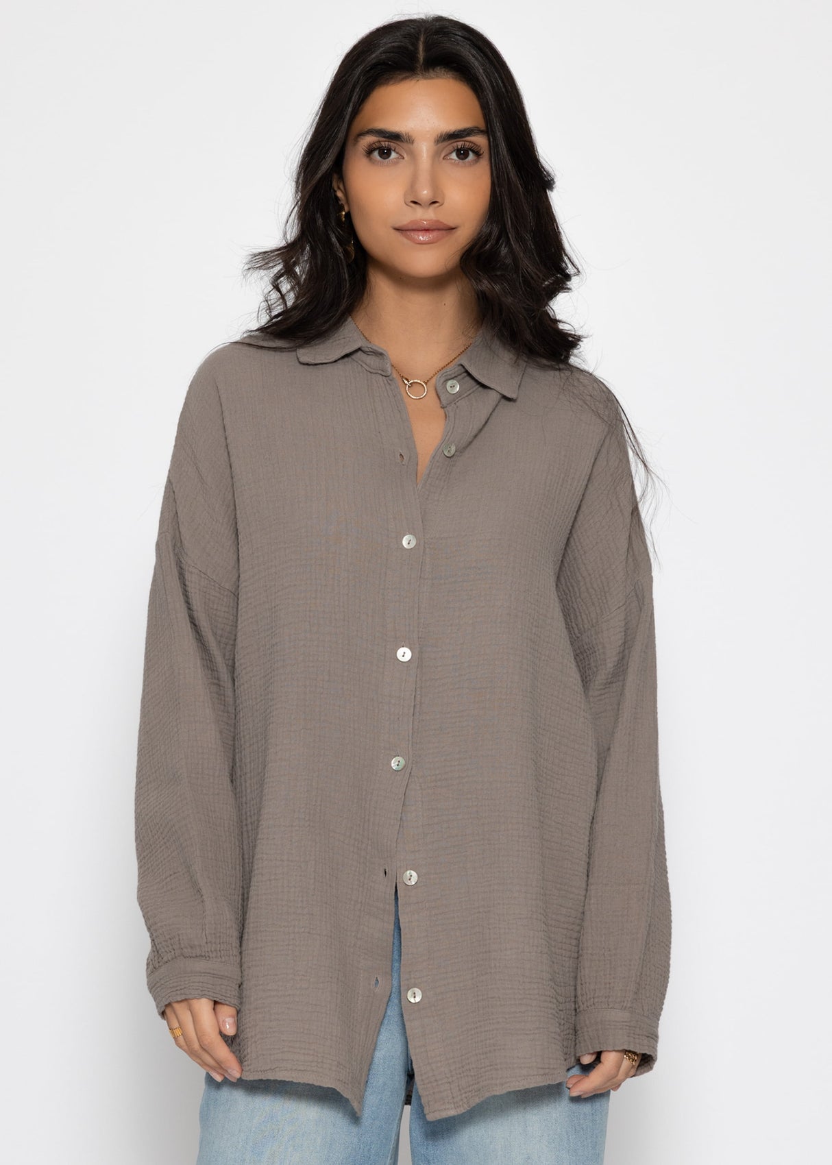 Muslin blouse in regular fit - taupe