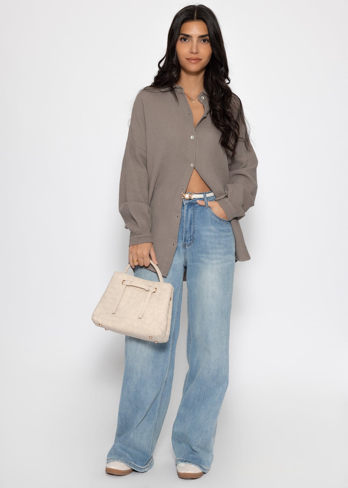 Muslin blouse in regular fit - taupe