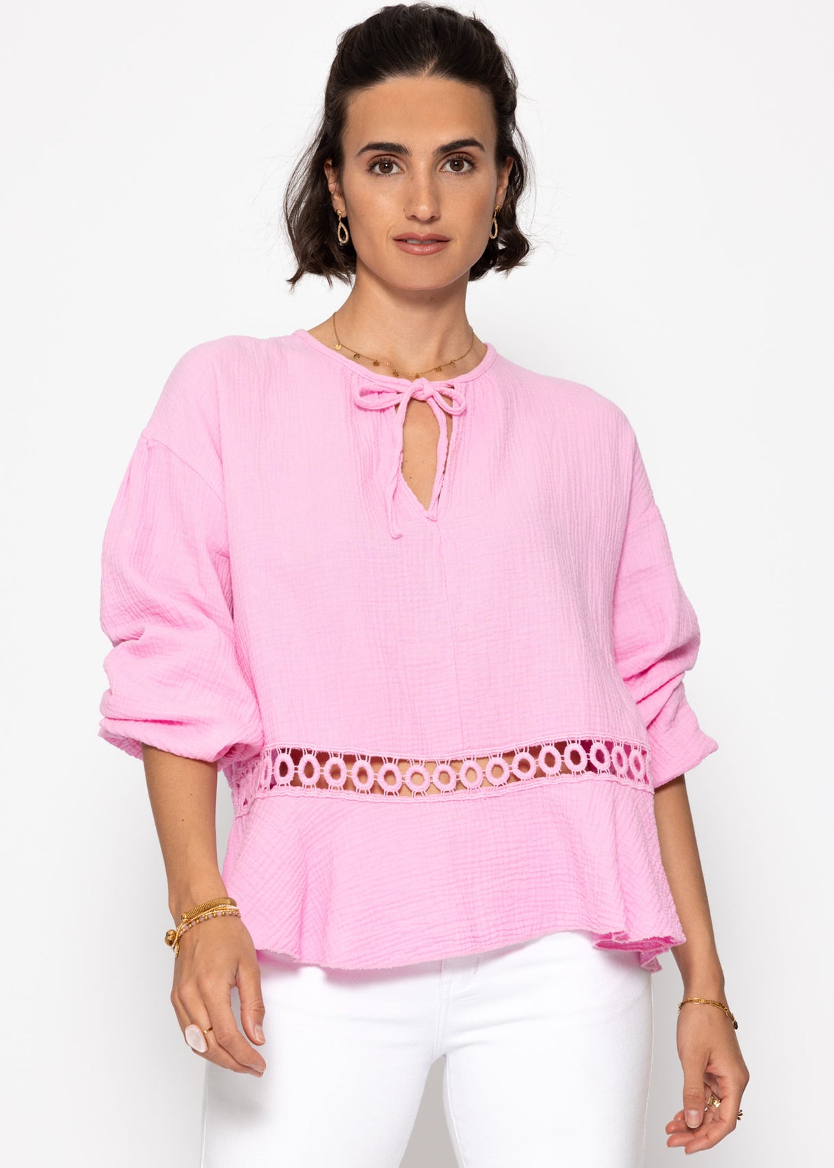 Muslin blouse with peplum - pink