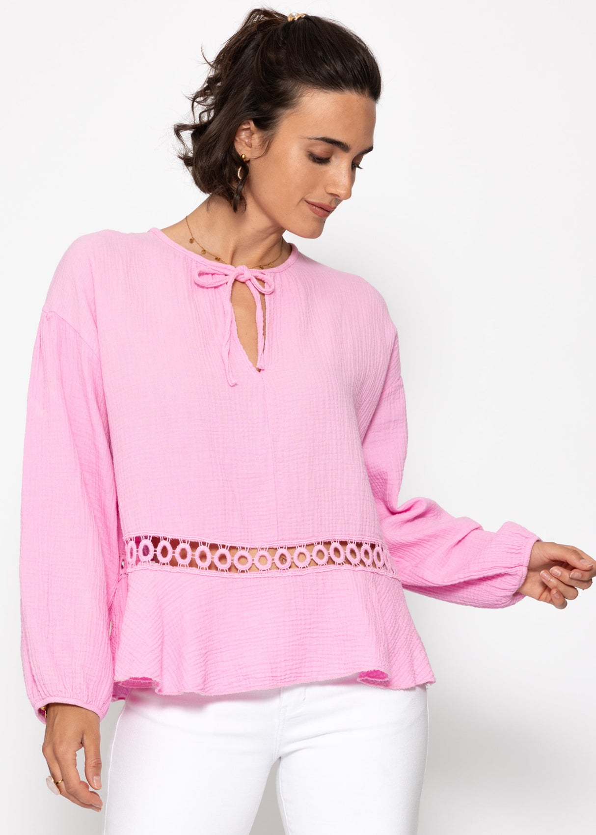 Muslin blouse with peplum - pink