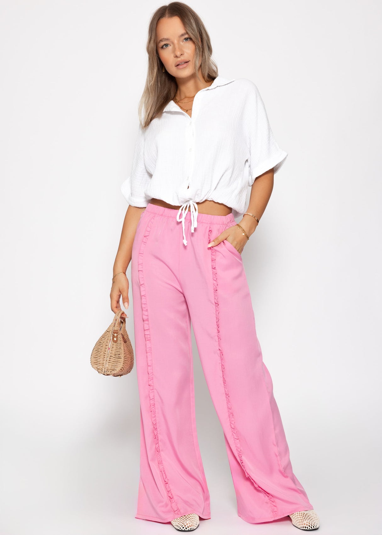 Musselin Bluse mit Zugband - weiß