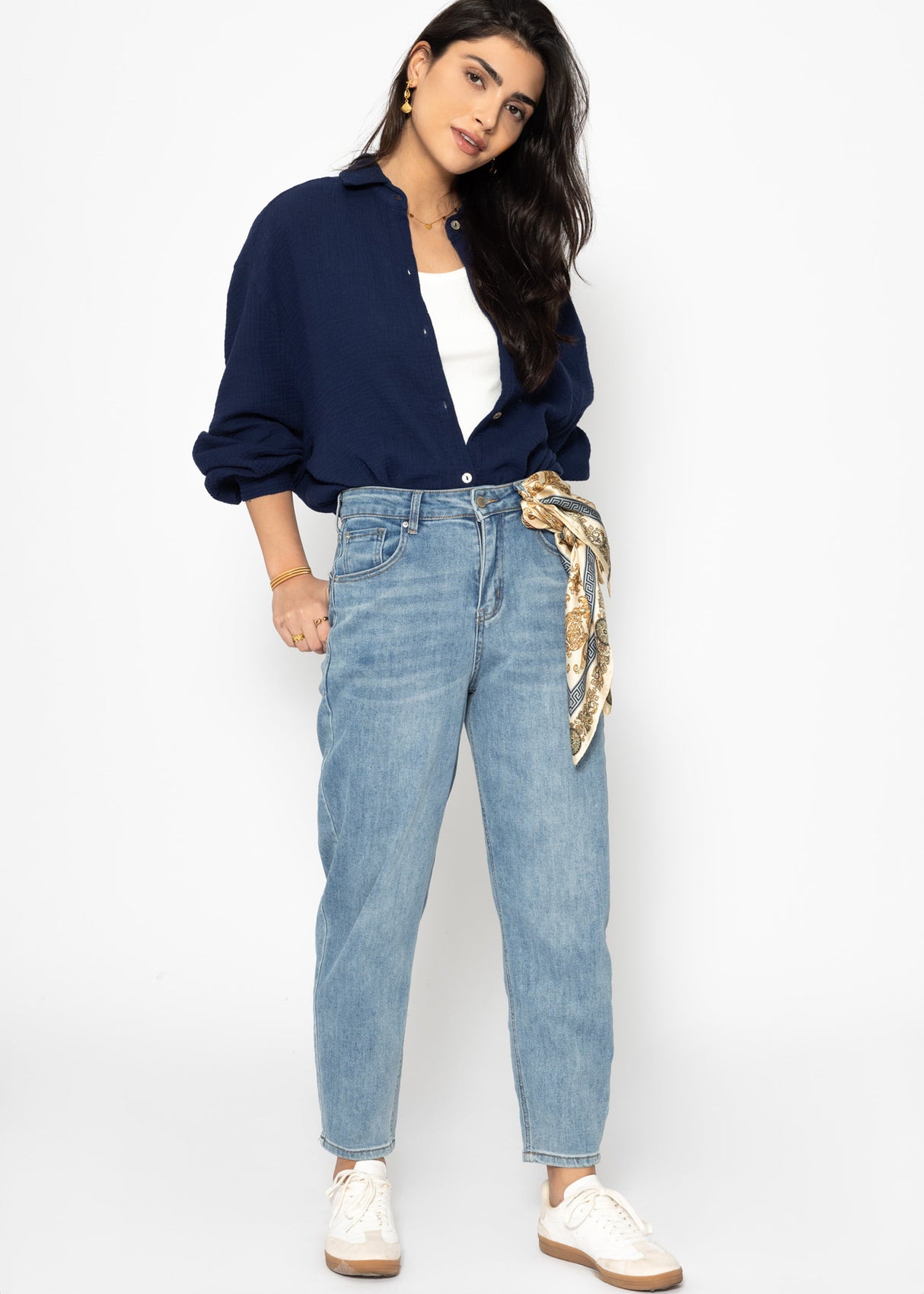 Muslin blouse oversize, short, dark blue