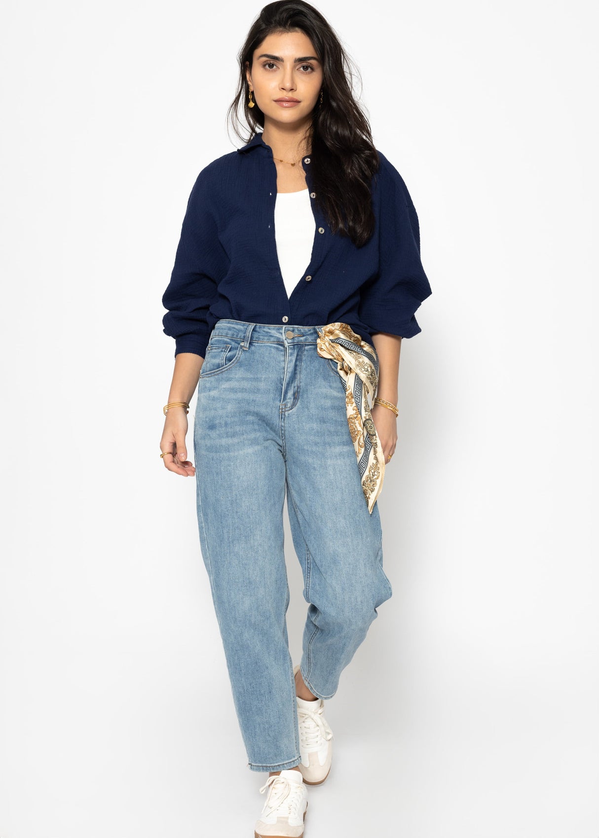 Muslin blouse oversize, short, dark blue