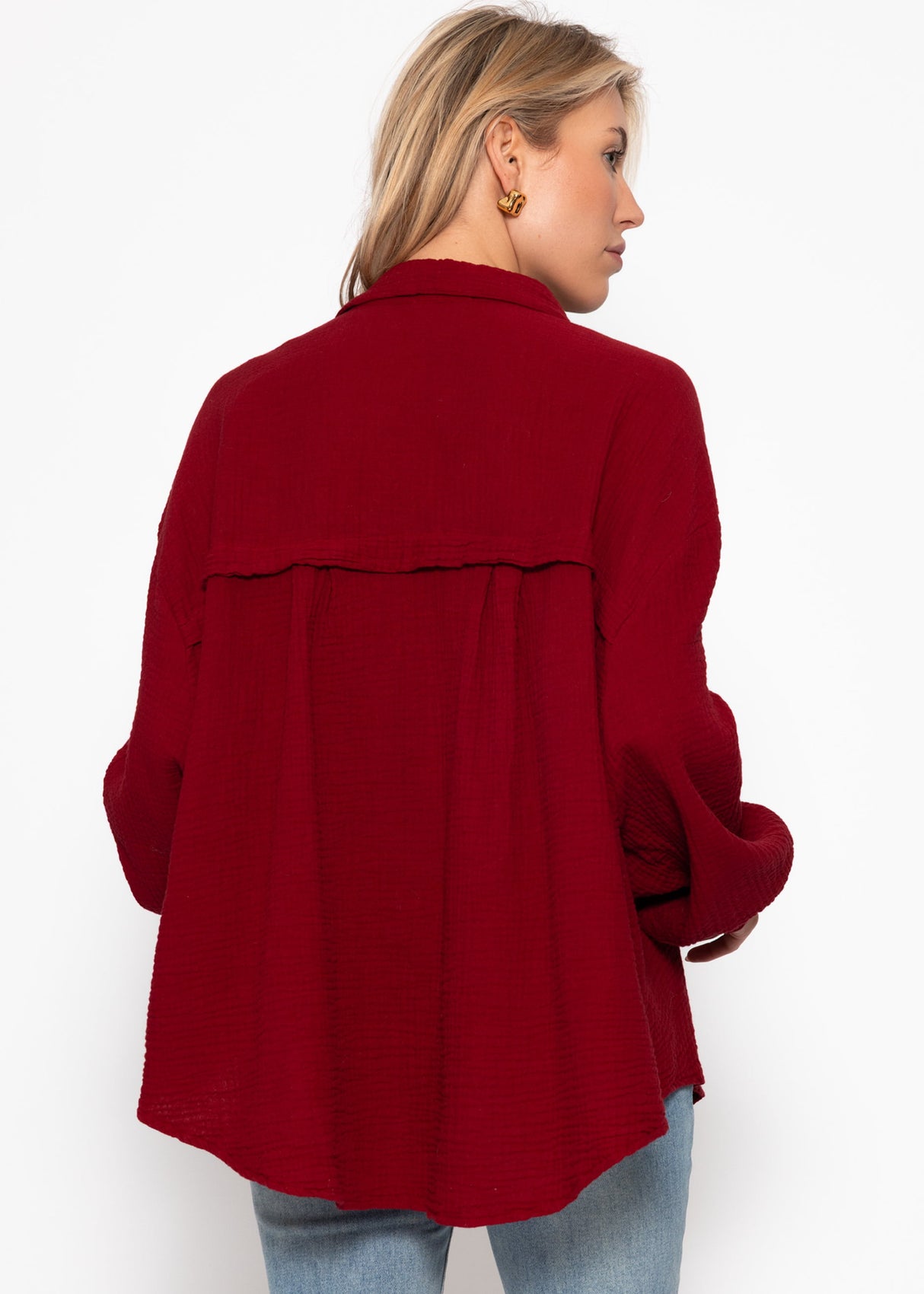 Musselin Bluse oversize, kurz, dunkelrot
