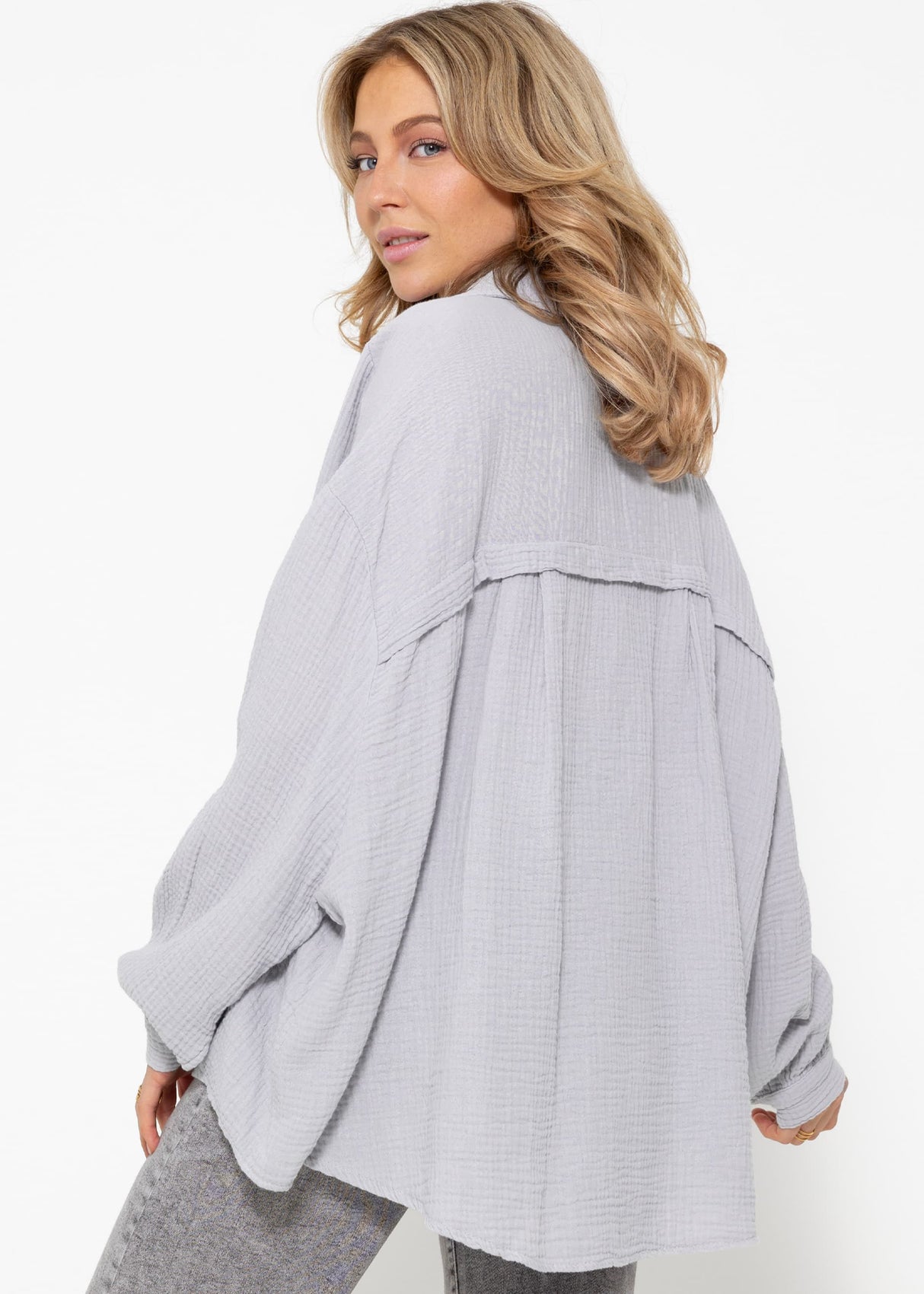 Muslin blouse oversize, short, grey