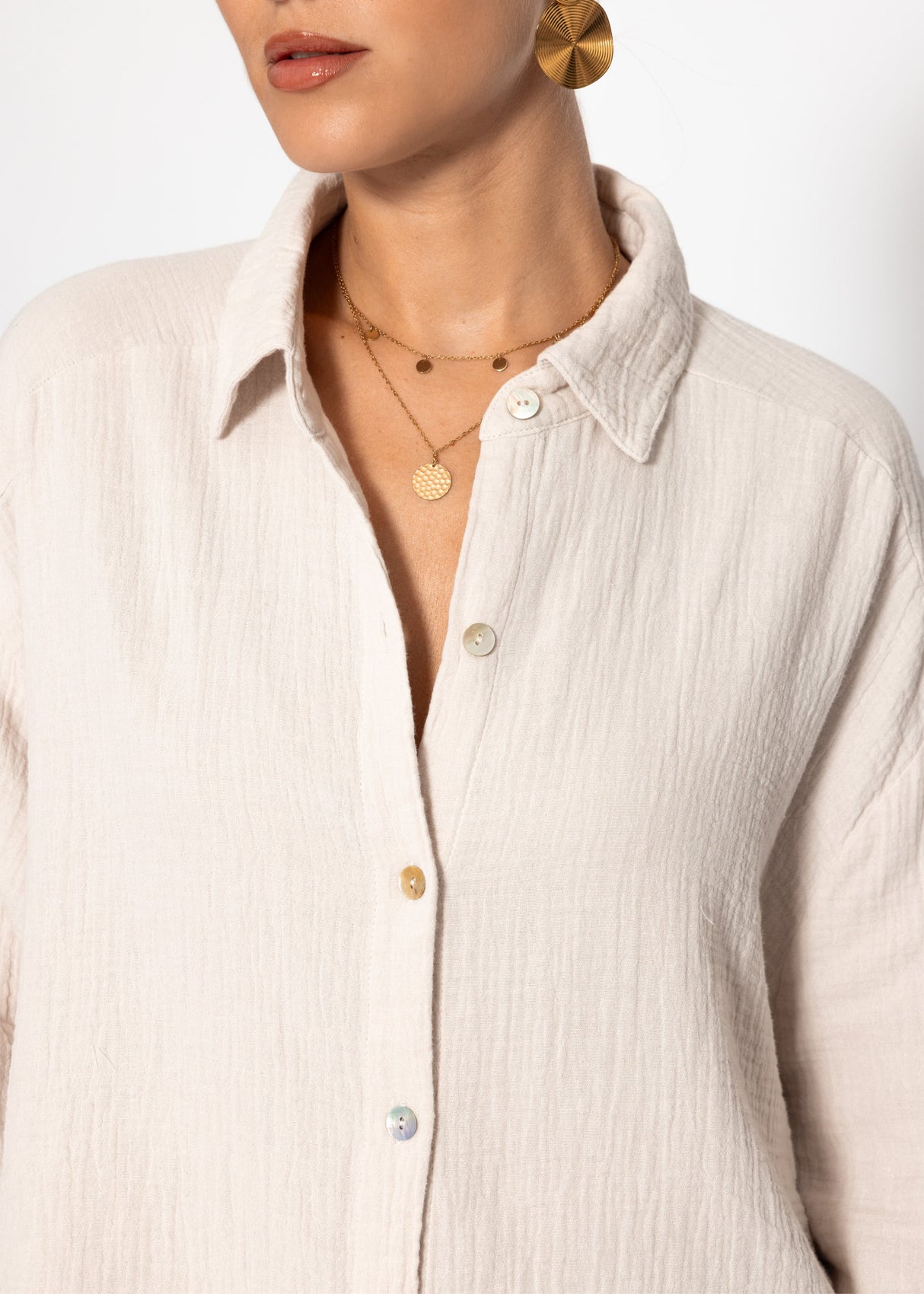 Musselin Bluse oversize, kurz, hellbeige