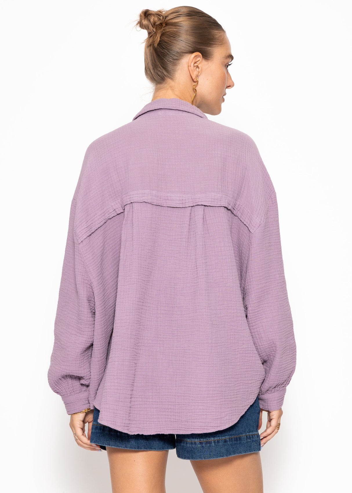 Musselin Bluse oversize, kurz - violett
