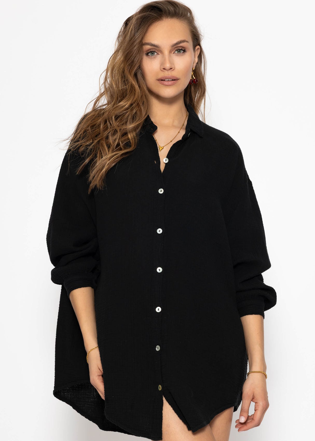 Muslin blouse oversize, black