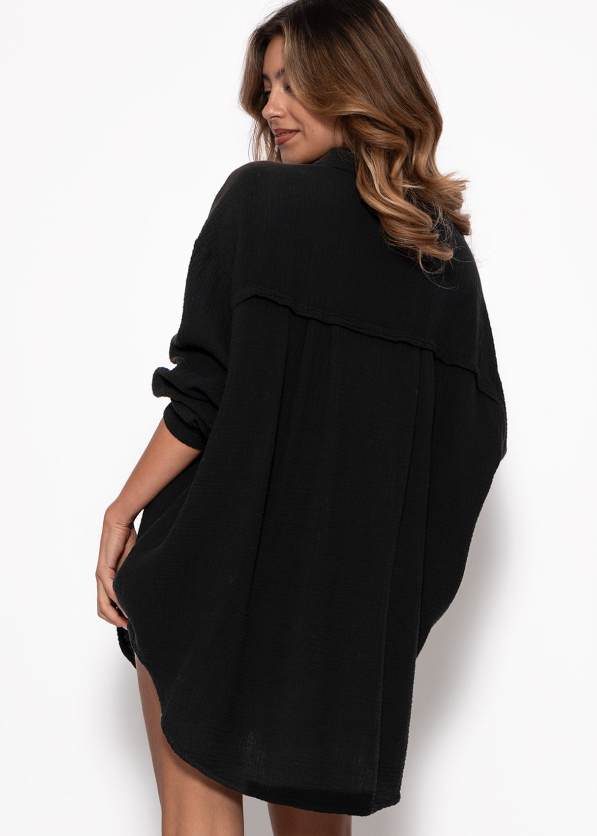Musselin Bluse oversize, schwarz