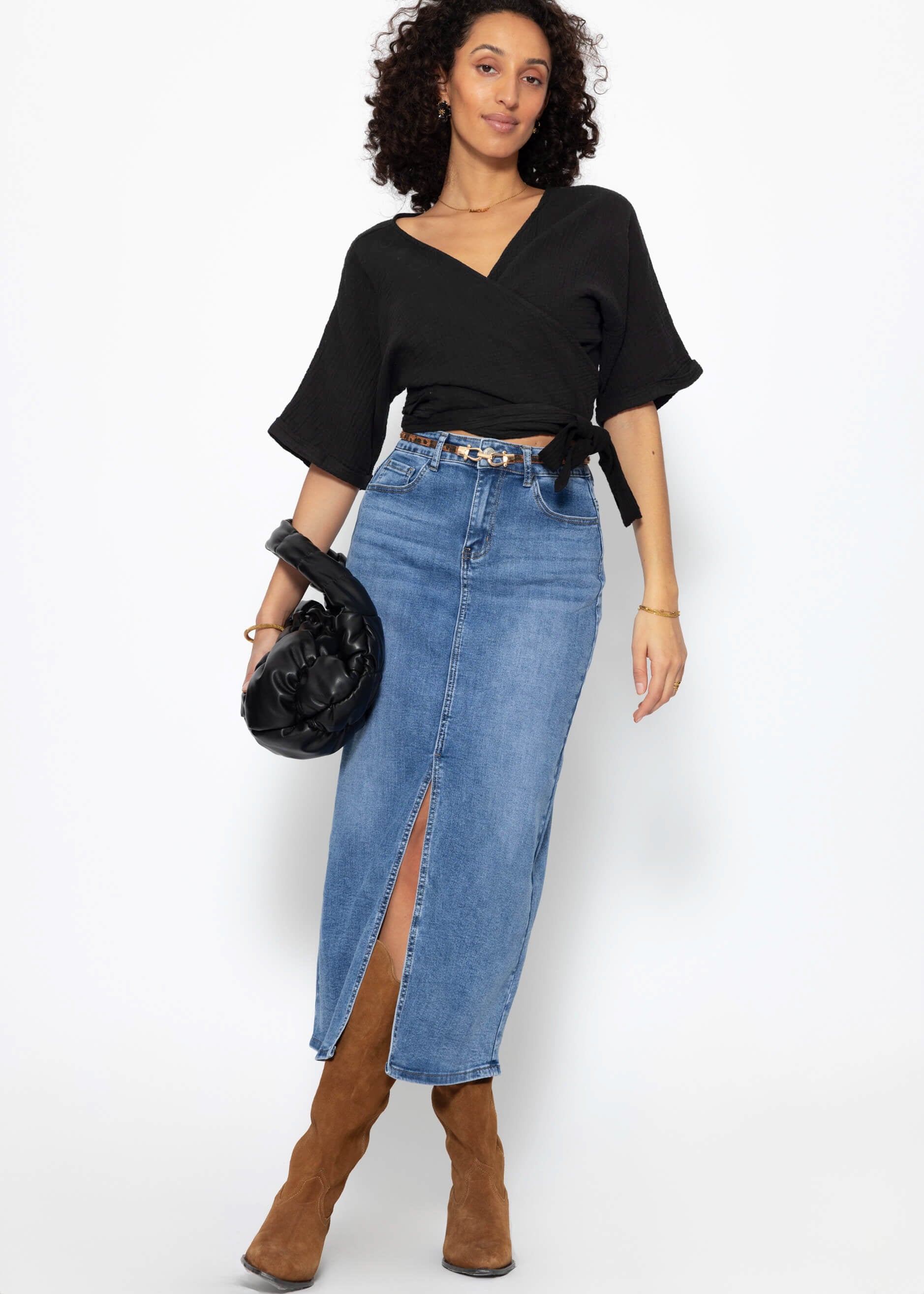 Muslin wrap blouse - black