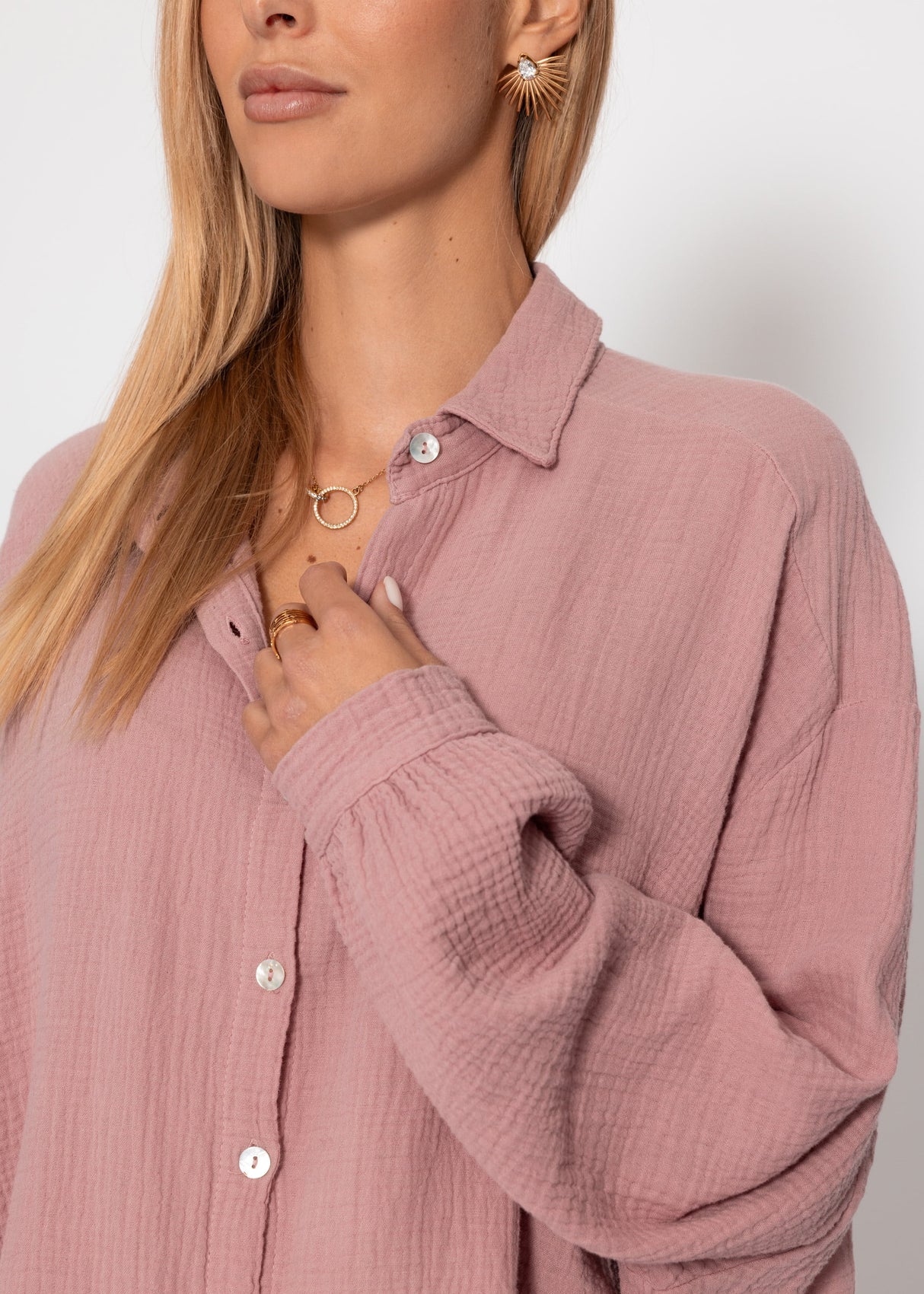Muslin blouse oversize, short, old pink