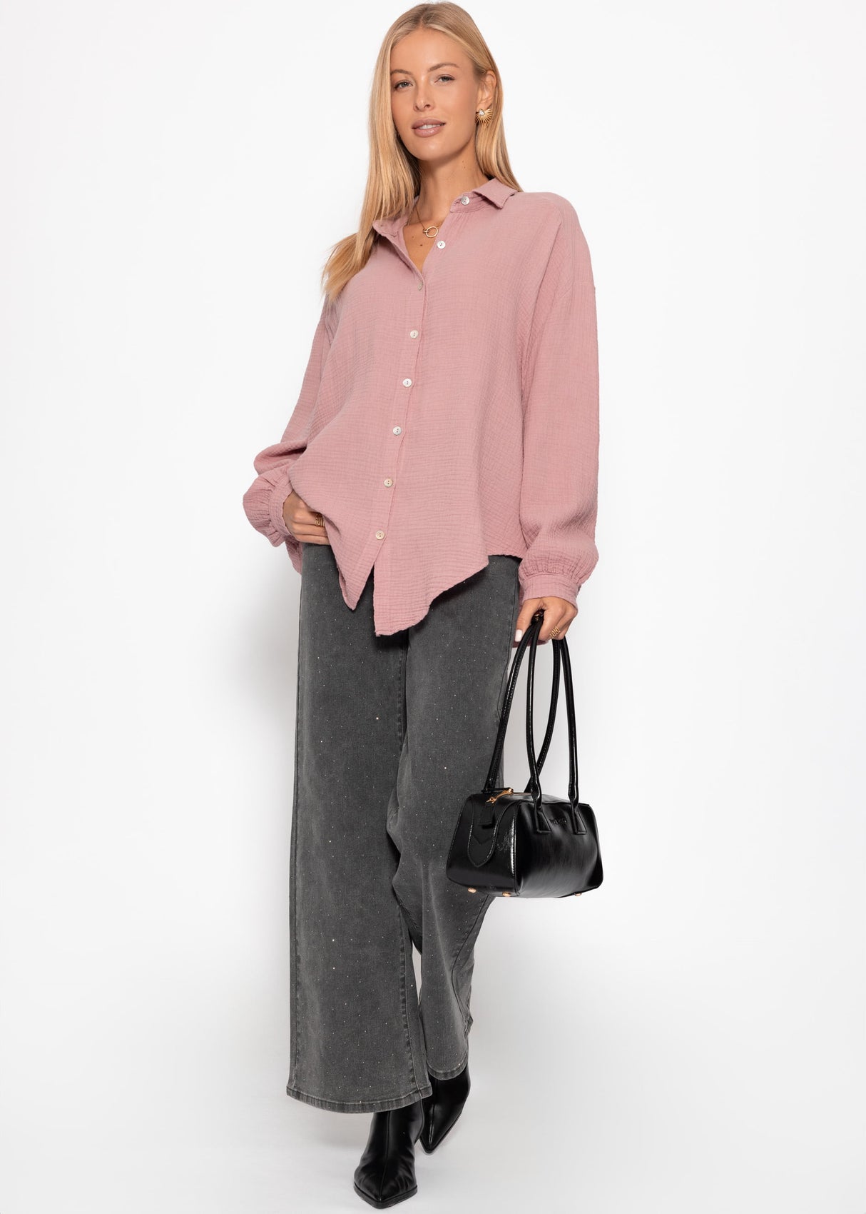 Muslin blouse oversize, short, old pink