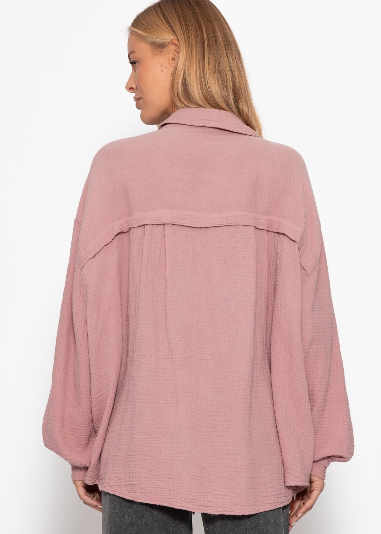 Muslin blouse oversize, short, old pink