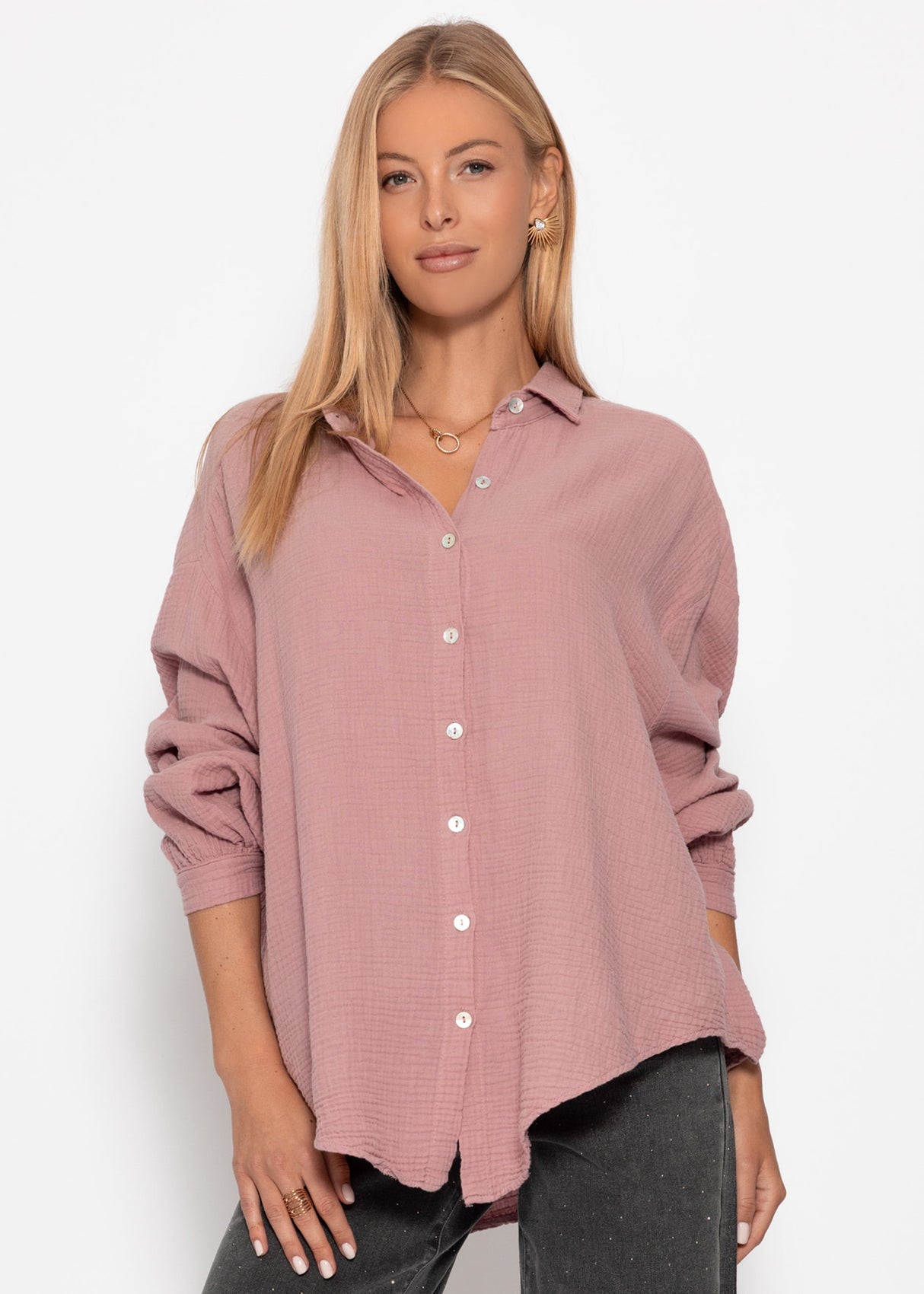 Muslin blouse oversize, short, old pink
