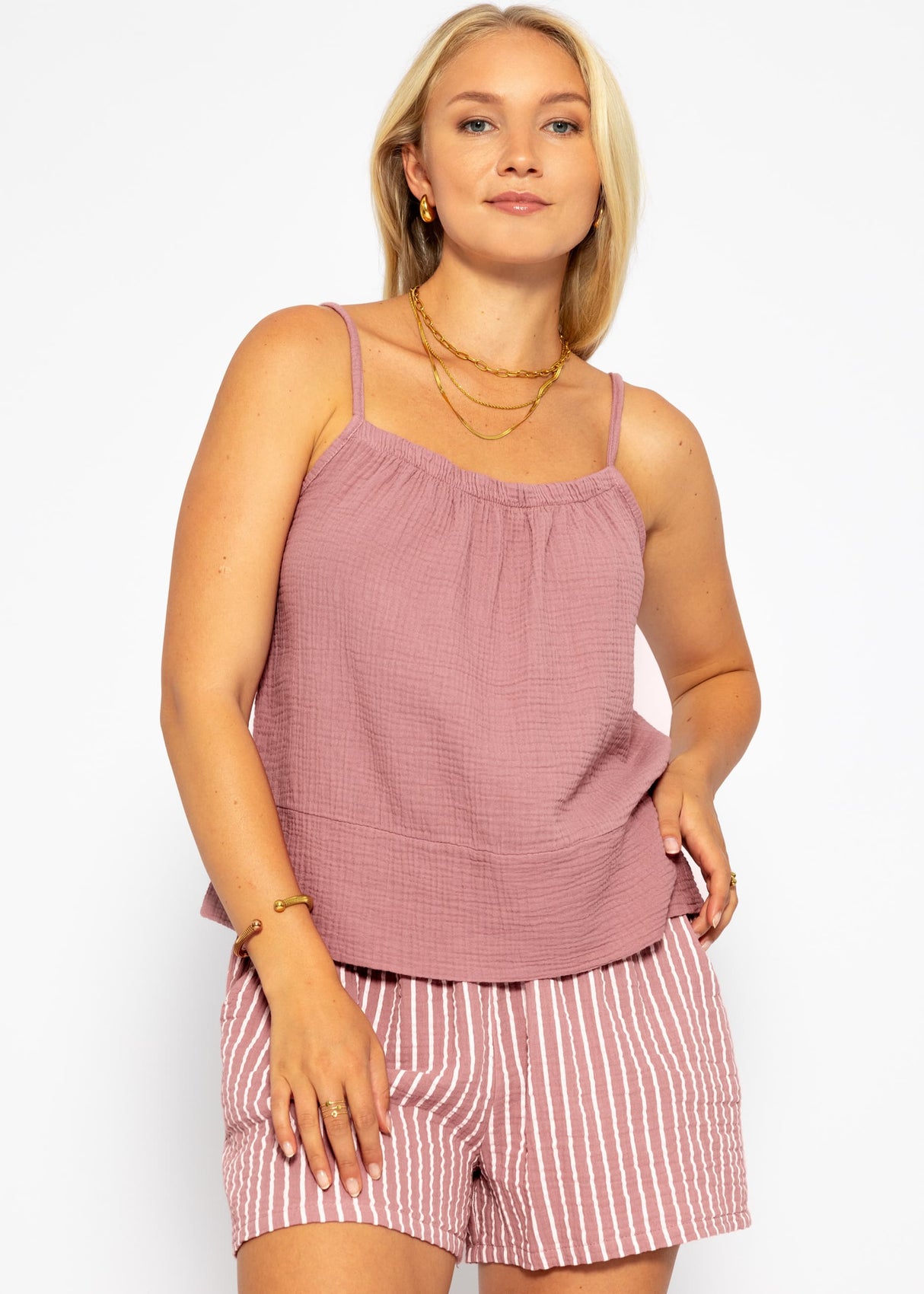 Muslin top with straps - dusty pink