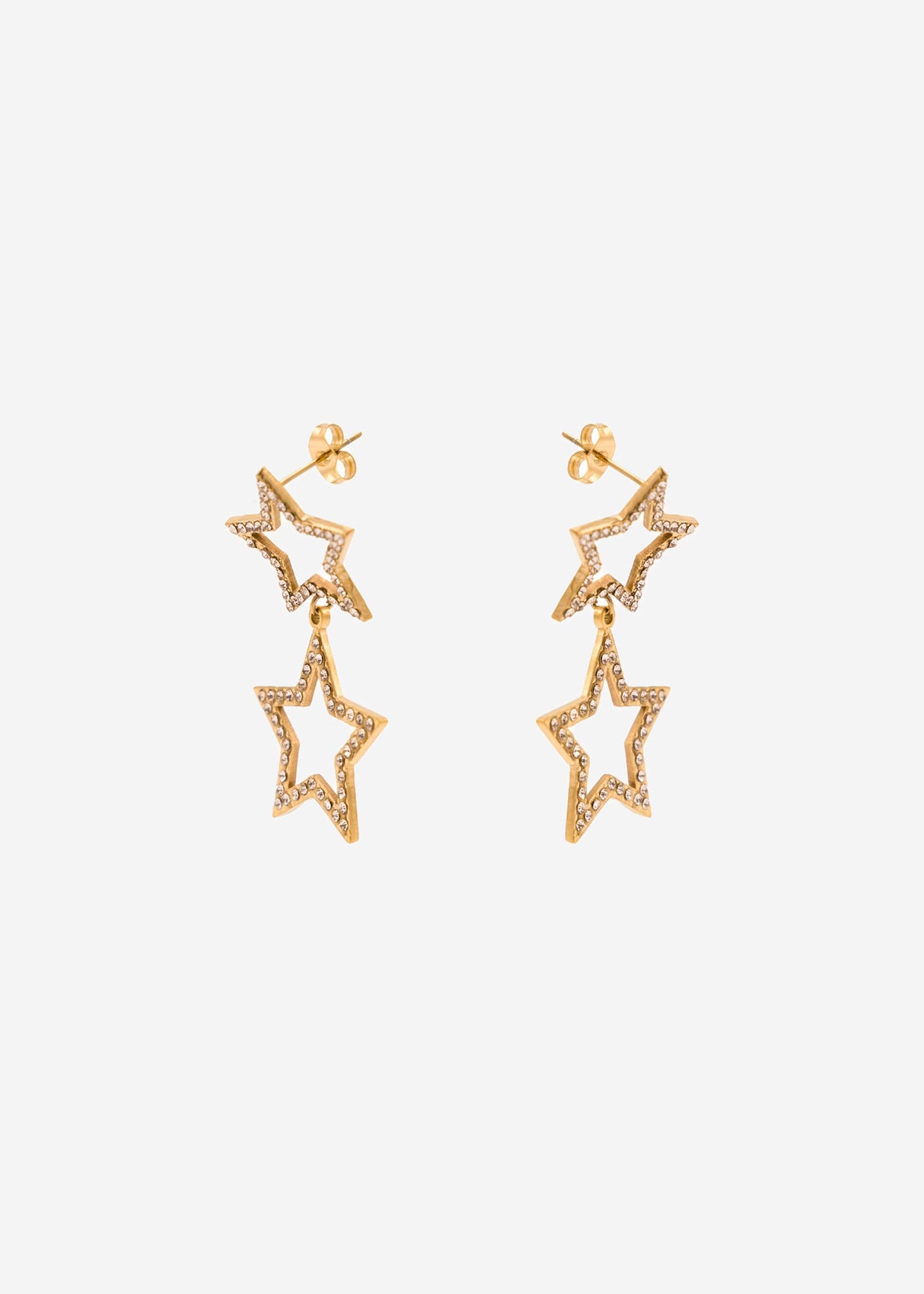 Sparkling stud earrings with star pendant - gold