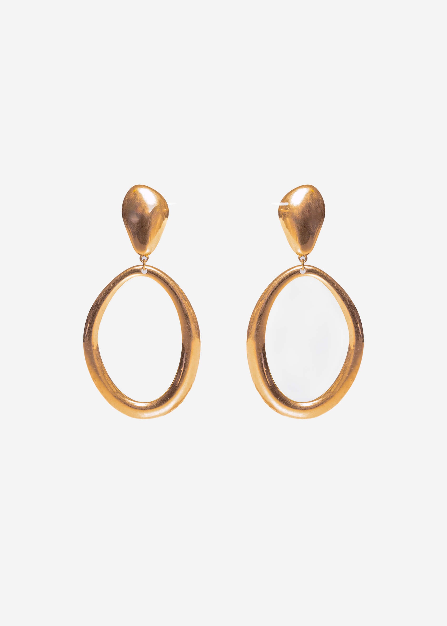 Stud earrings with large oval pendant - gold