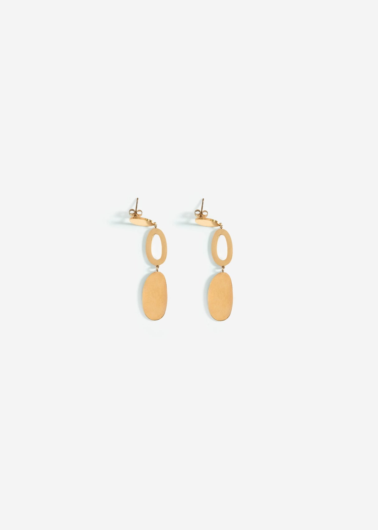 Stud earrings with oval pendants - gold